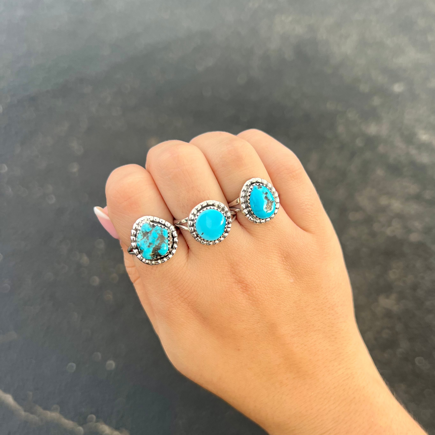 Turquoise and Sterling Silver Beaded Ring