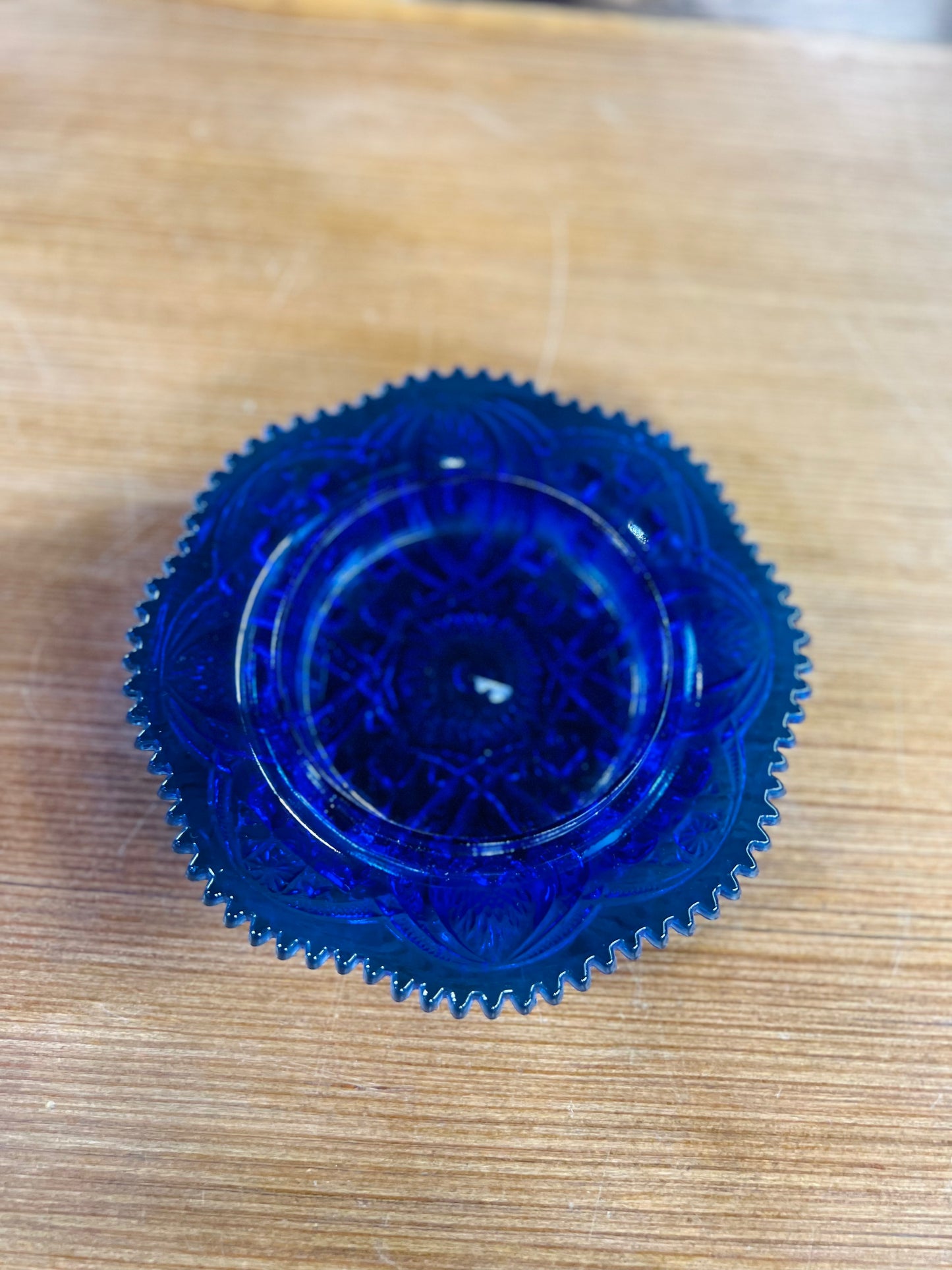 Vintage Cobalt Blue Glass Round Dome Covered Butter/Cheese Dish