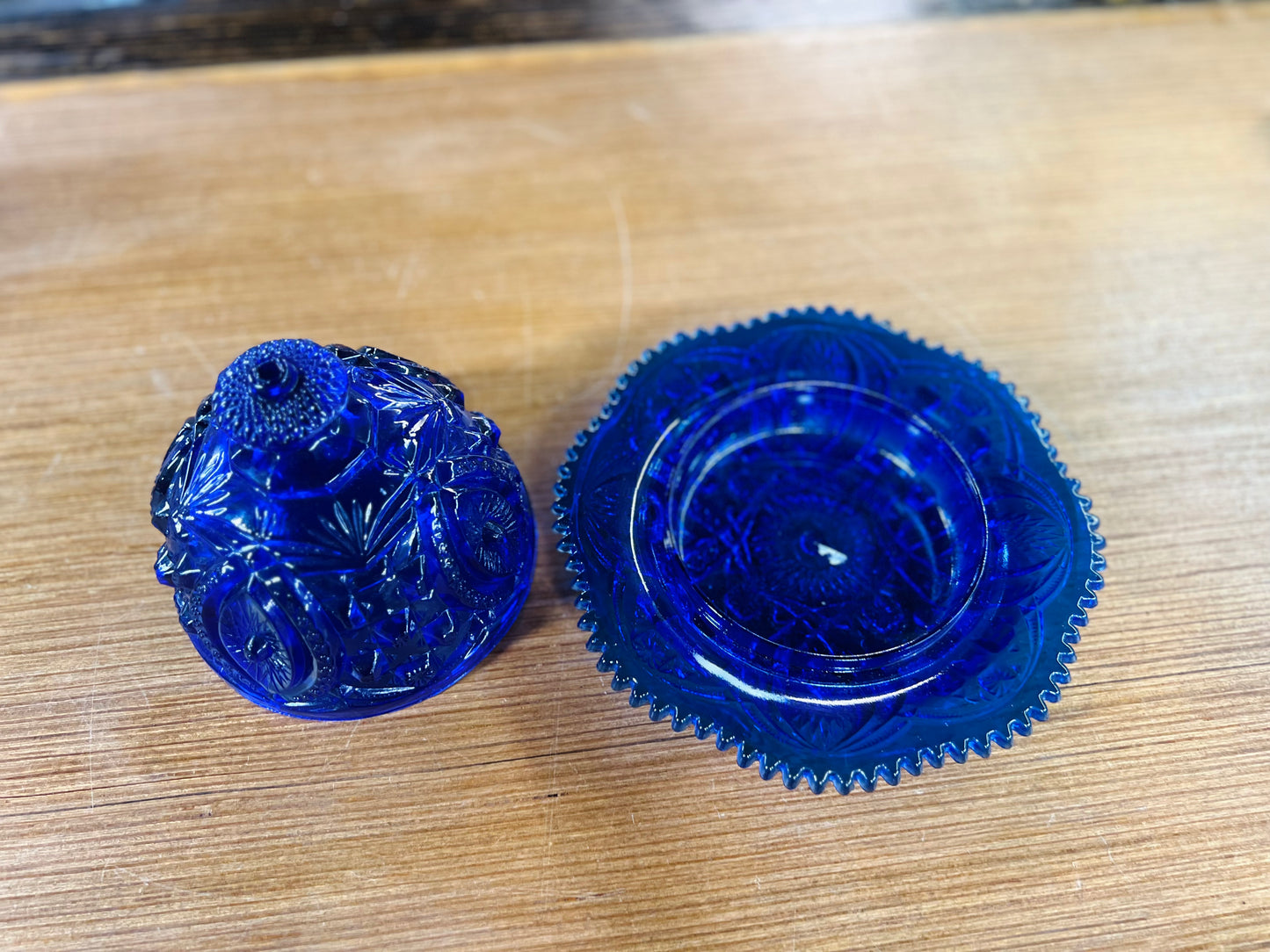 Vintage Cobalt Blue Glass Round Dome Covered Butter/Cheese Dish