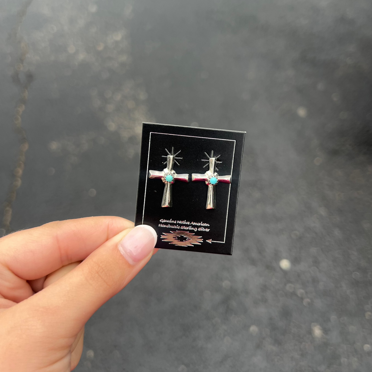 Genuine Turquoise Sterling Silver Cross Earrings