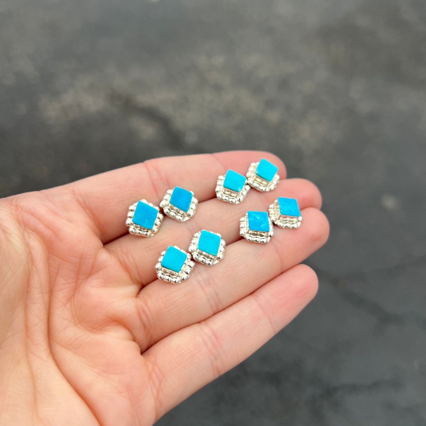 Genuine Turquoise Diamond Beaded Sterling Silver Studs