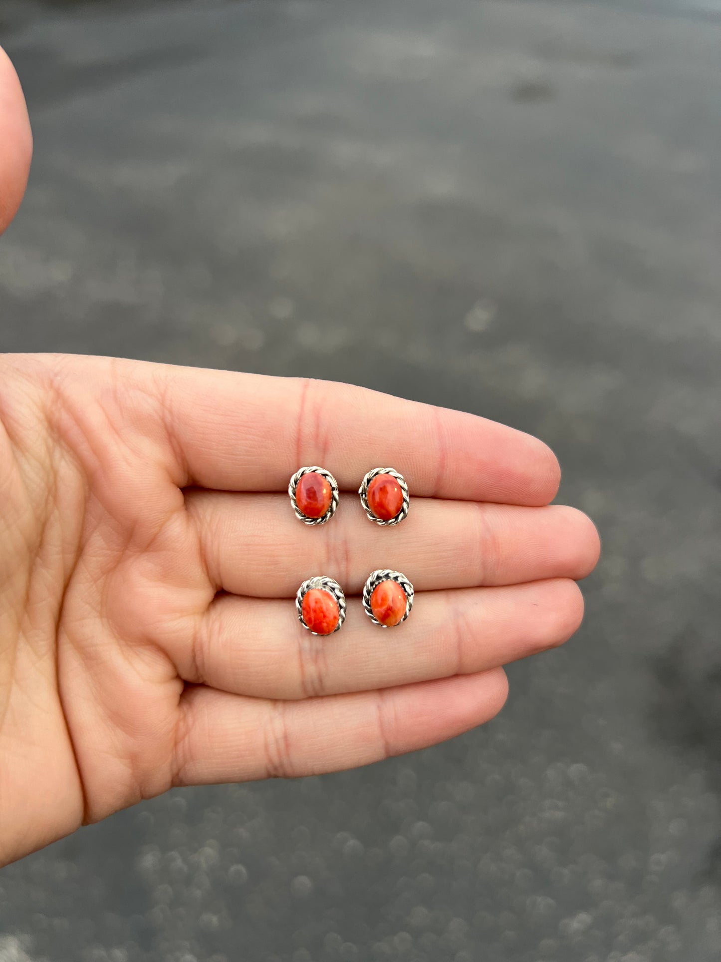 Genuine Orange Spiny Oyster Oval Studs