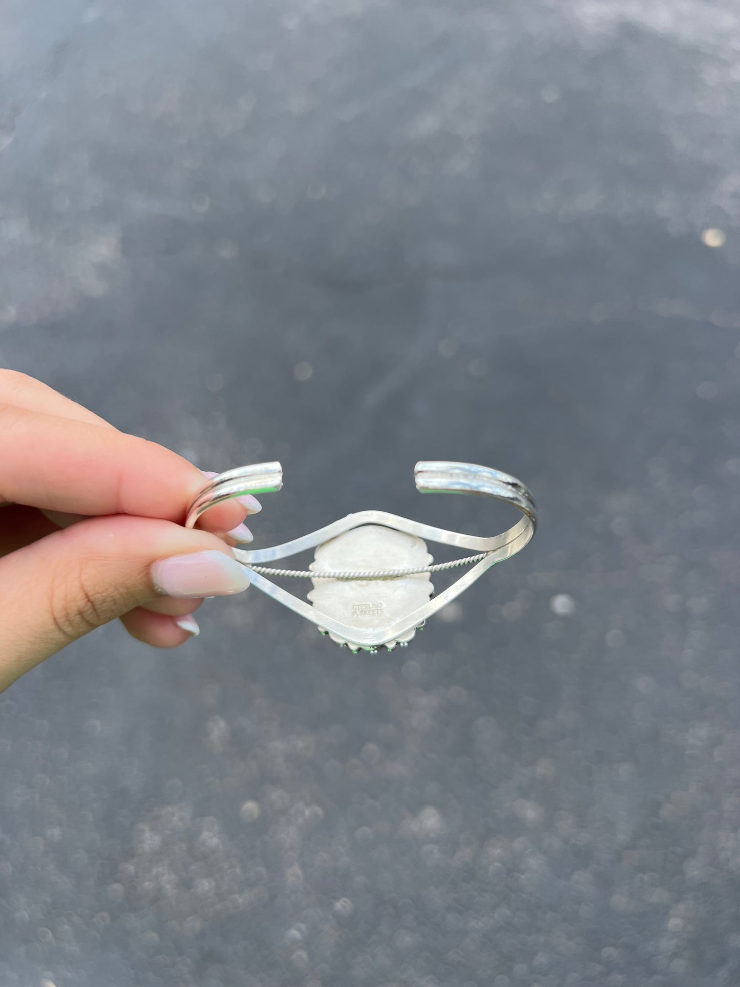 Genuine Turquoise Sterling Silver Square Cluster Cuff Bracelet