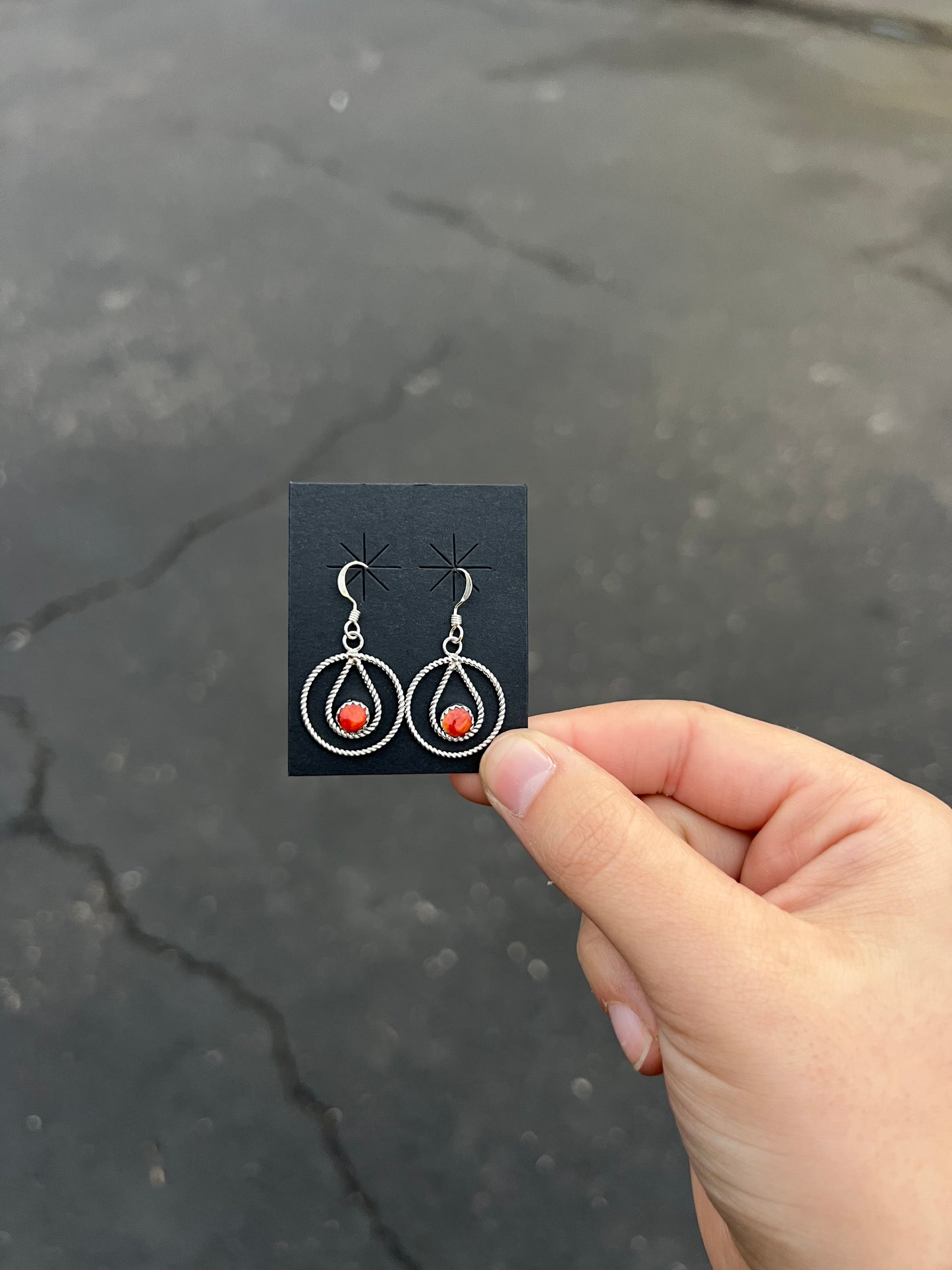 Genuine Red Spiny Oyster Double Hoop Twisted Earrings