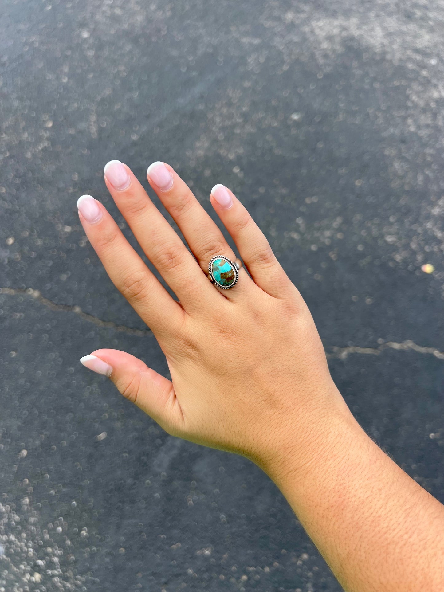 Oval Genuine Royston Turquoise Sterling Silver Adjustable Ring