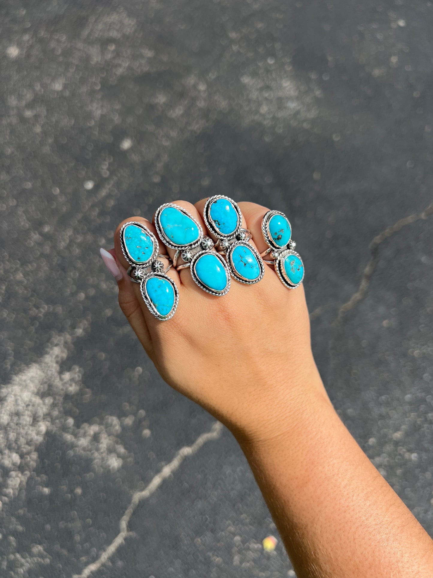 Genuine Kingman Turquoise Free Form 2 Stone Sterling Silver Ring