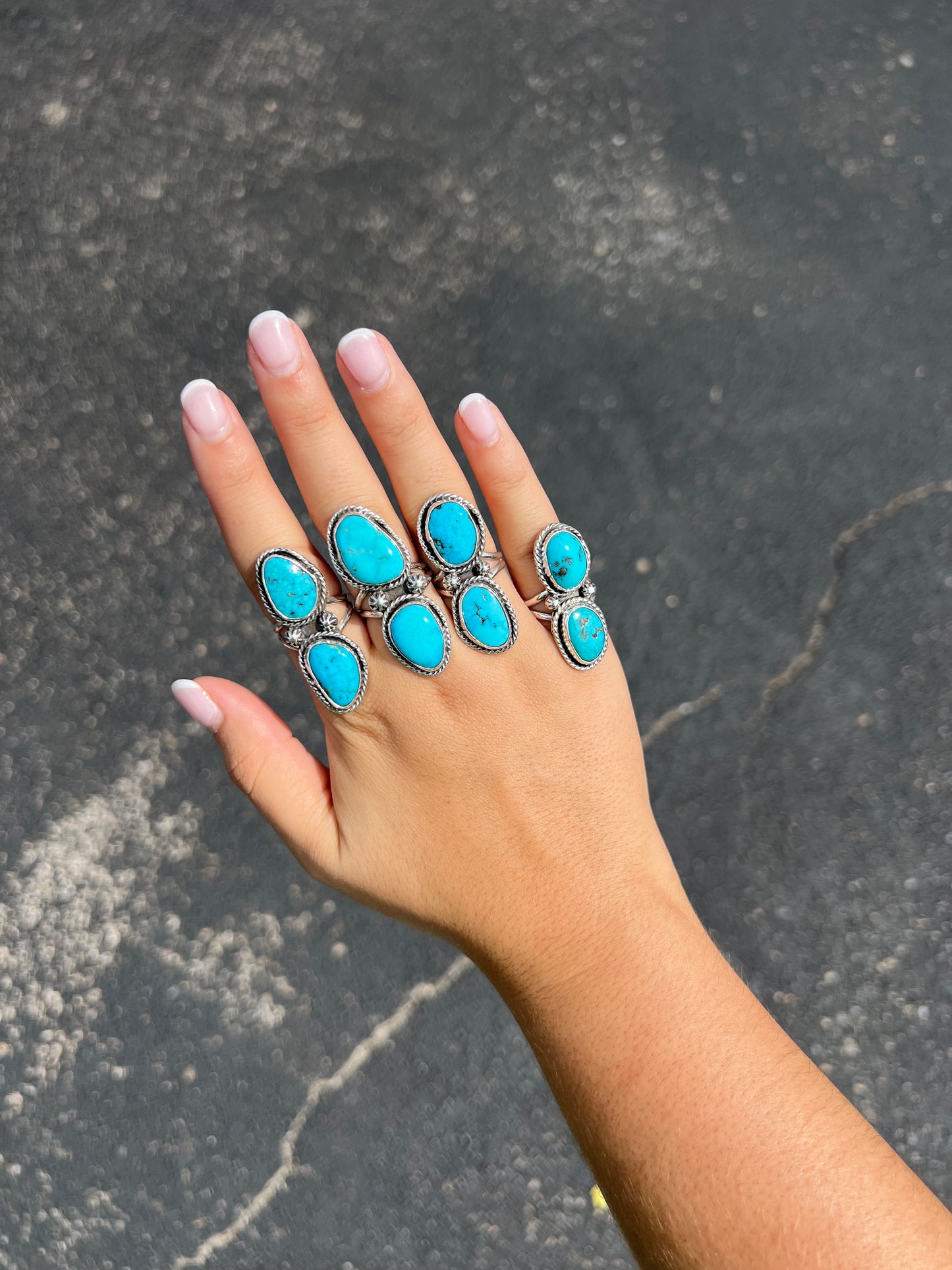 Genuine Kingman Turquoise Free Form 2 Stone Sterling Silver Ring