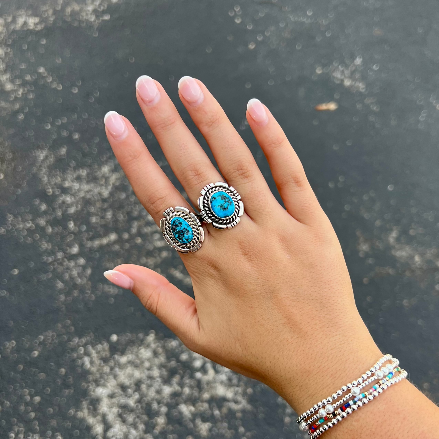 Kingman Turquoise and Sterling Silver Border Ring