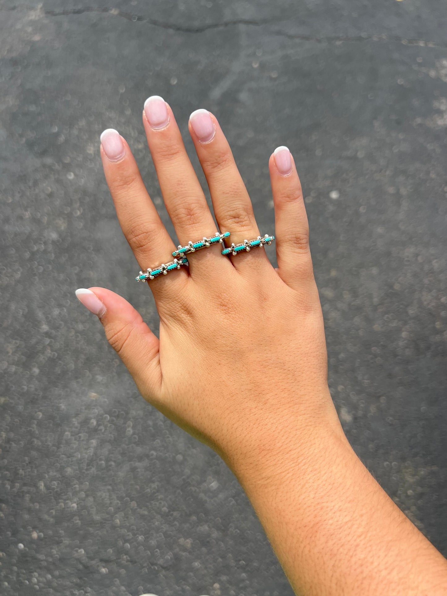 5 Stone Genuine Turquoise Dash Sterling Silver Ring