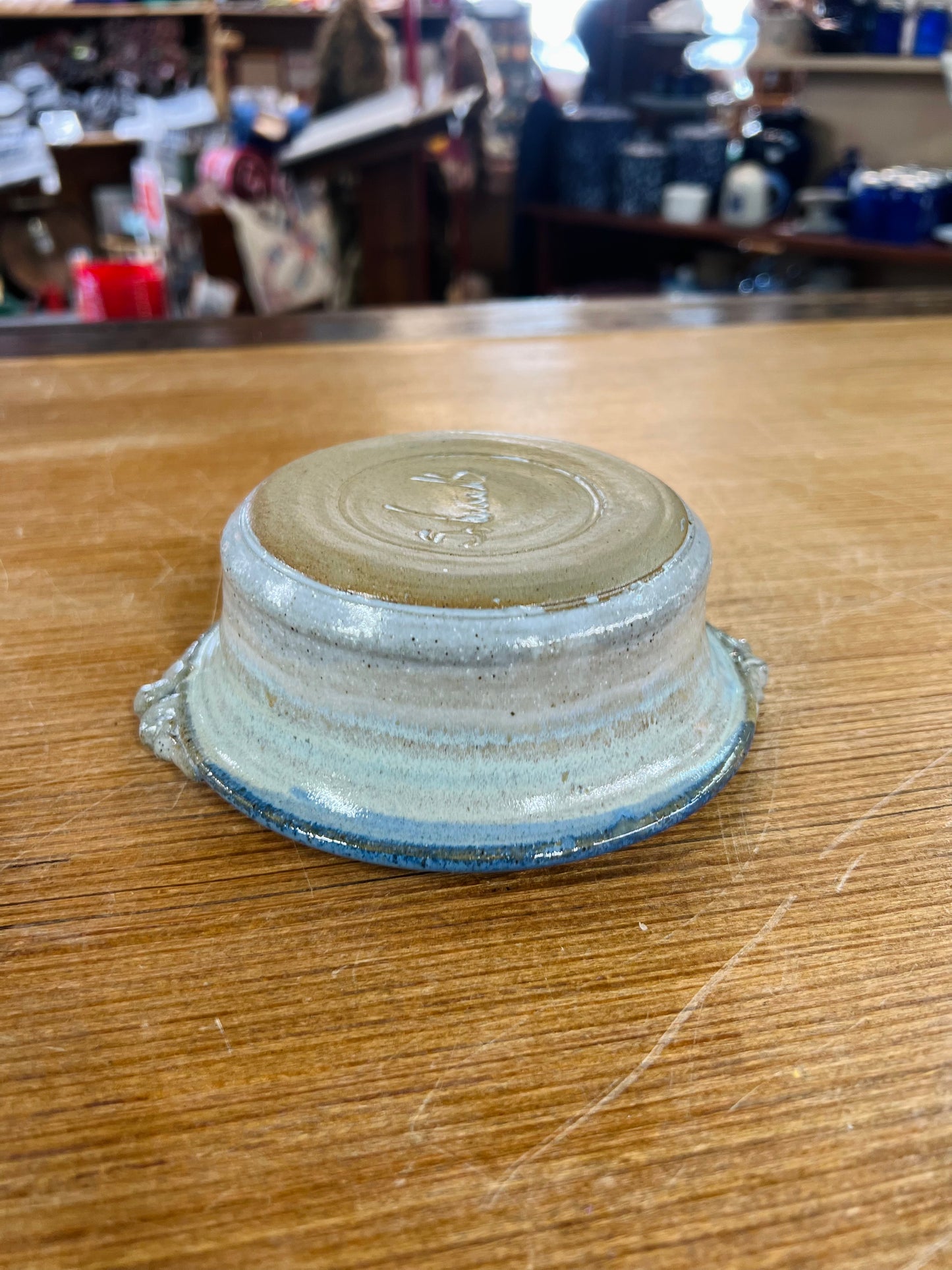 Handmade and Signed Vintage Pottery Blue/Grey Bowl
