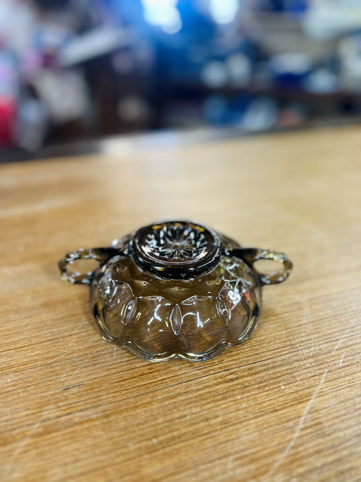 Vintage Brown Star Glass Two Handle Candy Dish