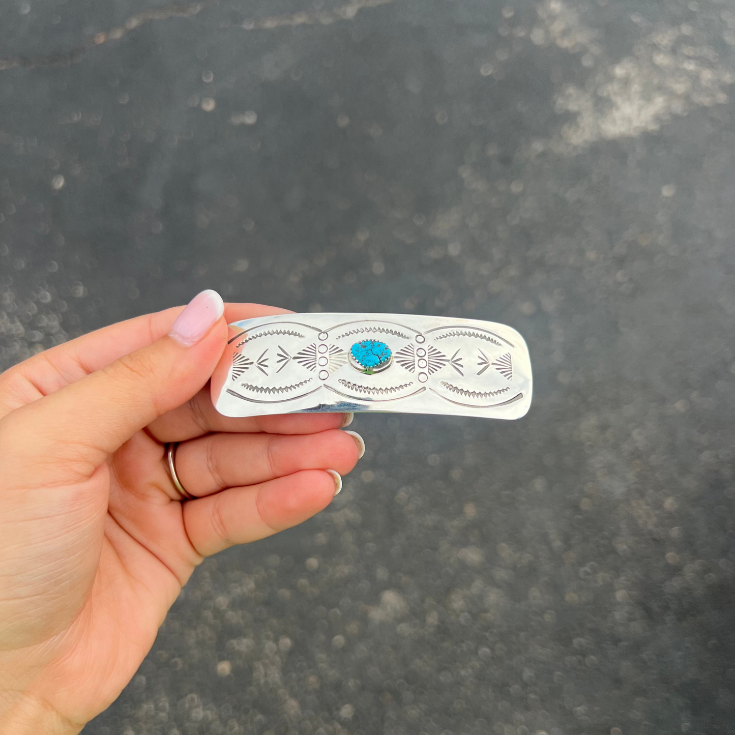 Genuine Turquoise and Sterling Silver Hair Pin Barrette