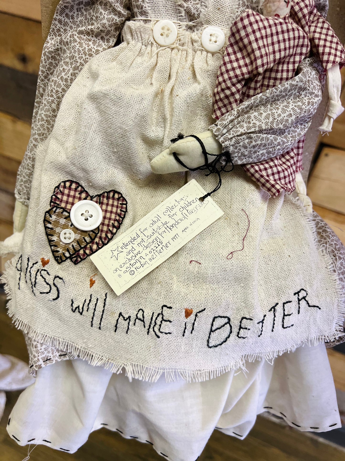 Vintage Folk Tails "A kiss will make it better" Primitive Doll