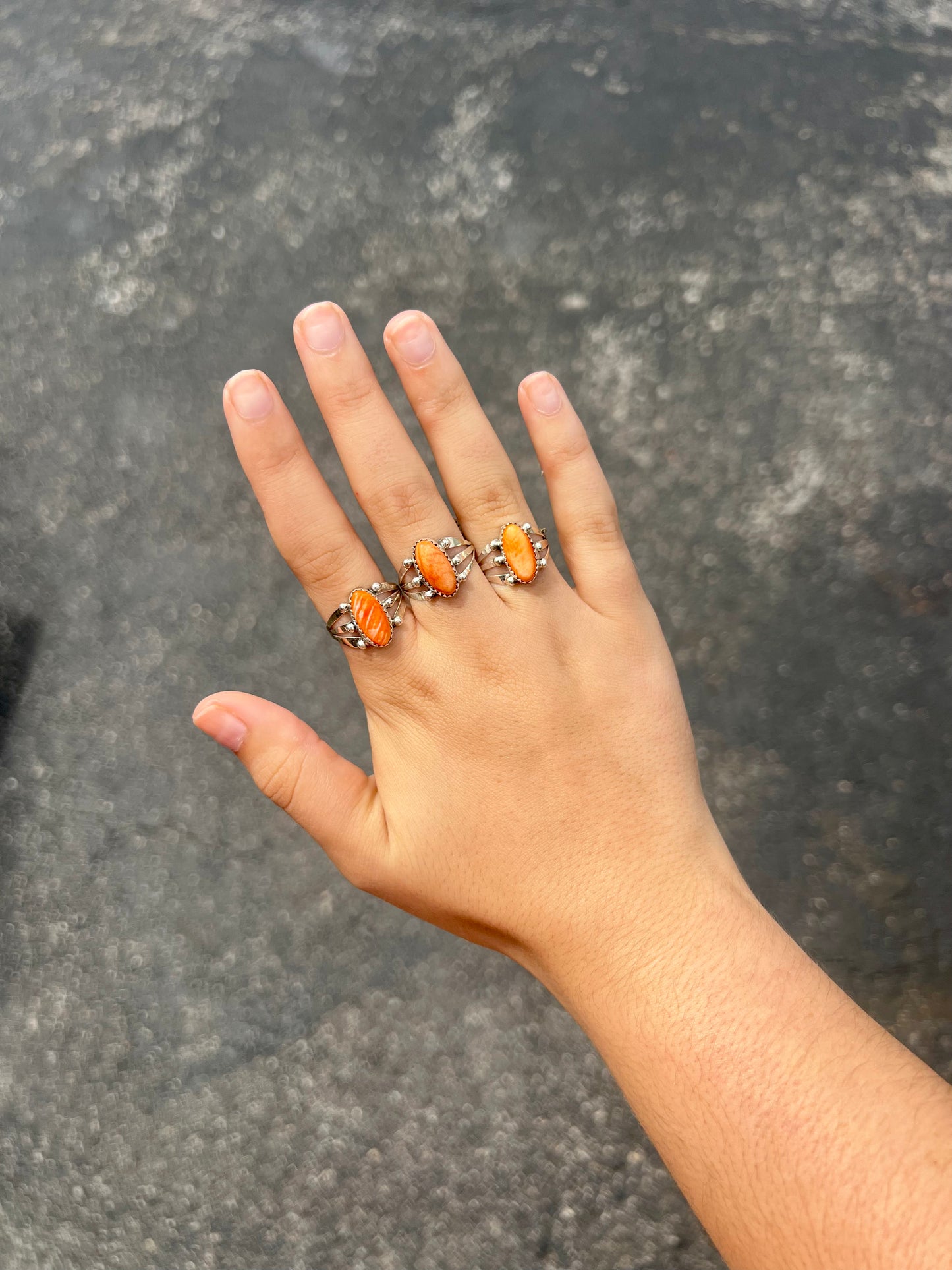Genuine Orange Spiny Oyster Triple Split Sterling Silver Ring