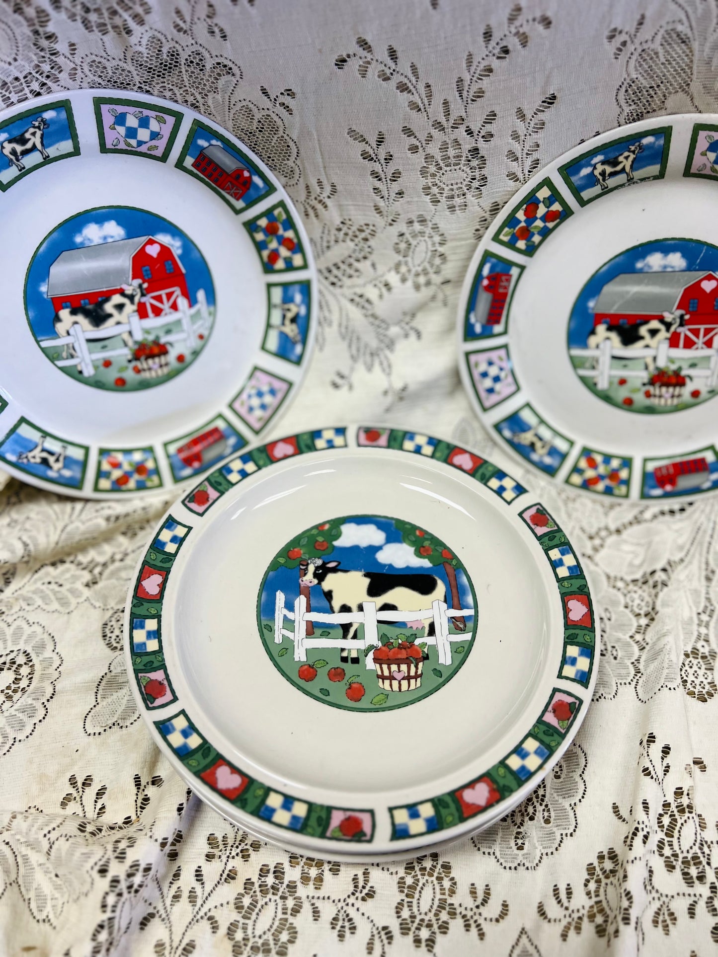 Vintage Gibson Houseware Barnyard Cow Dinner Plates - Set of 6