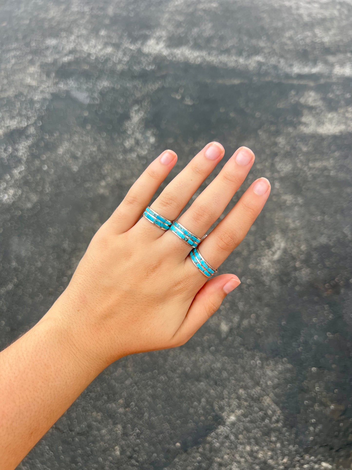 Authentic Blue Turquoise Double Inlay Sterling Silver Ring