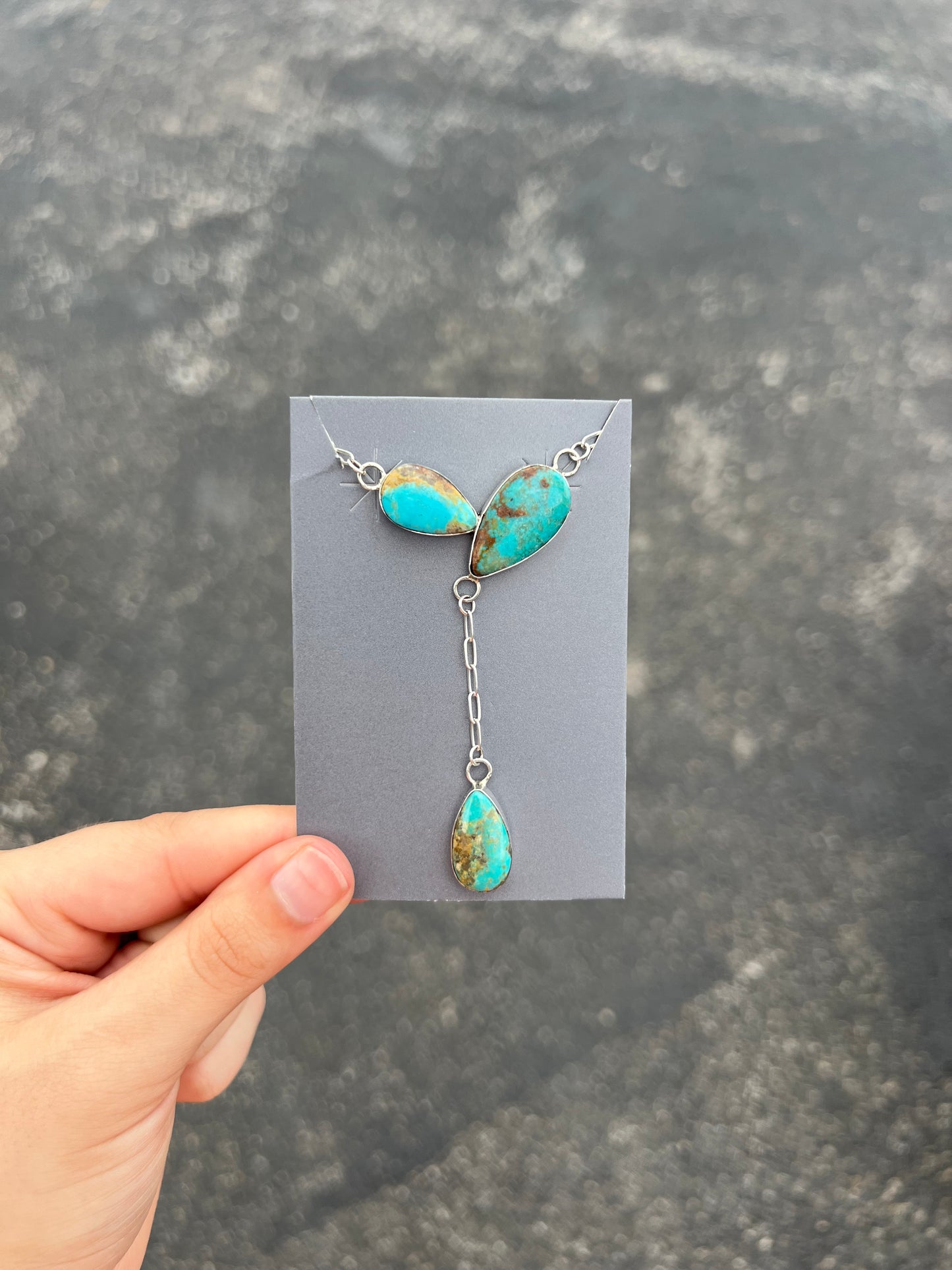 Kingman Turquoise 3 Stone Dangle Necklace