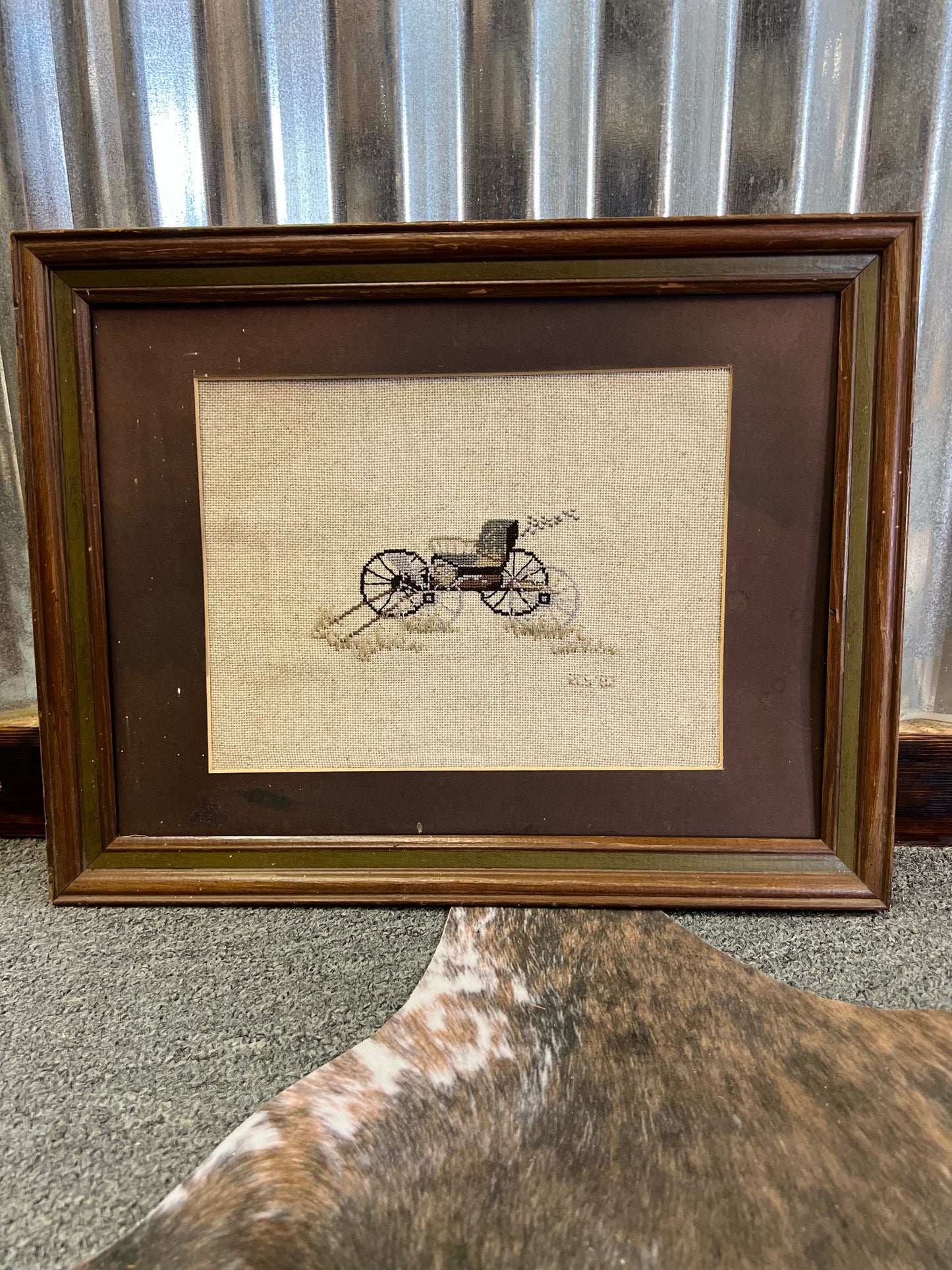 Vintage 1982 Cross Stitch Carriage Wagon - framed