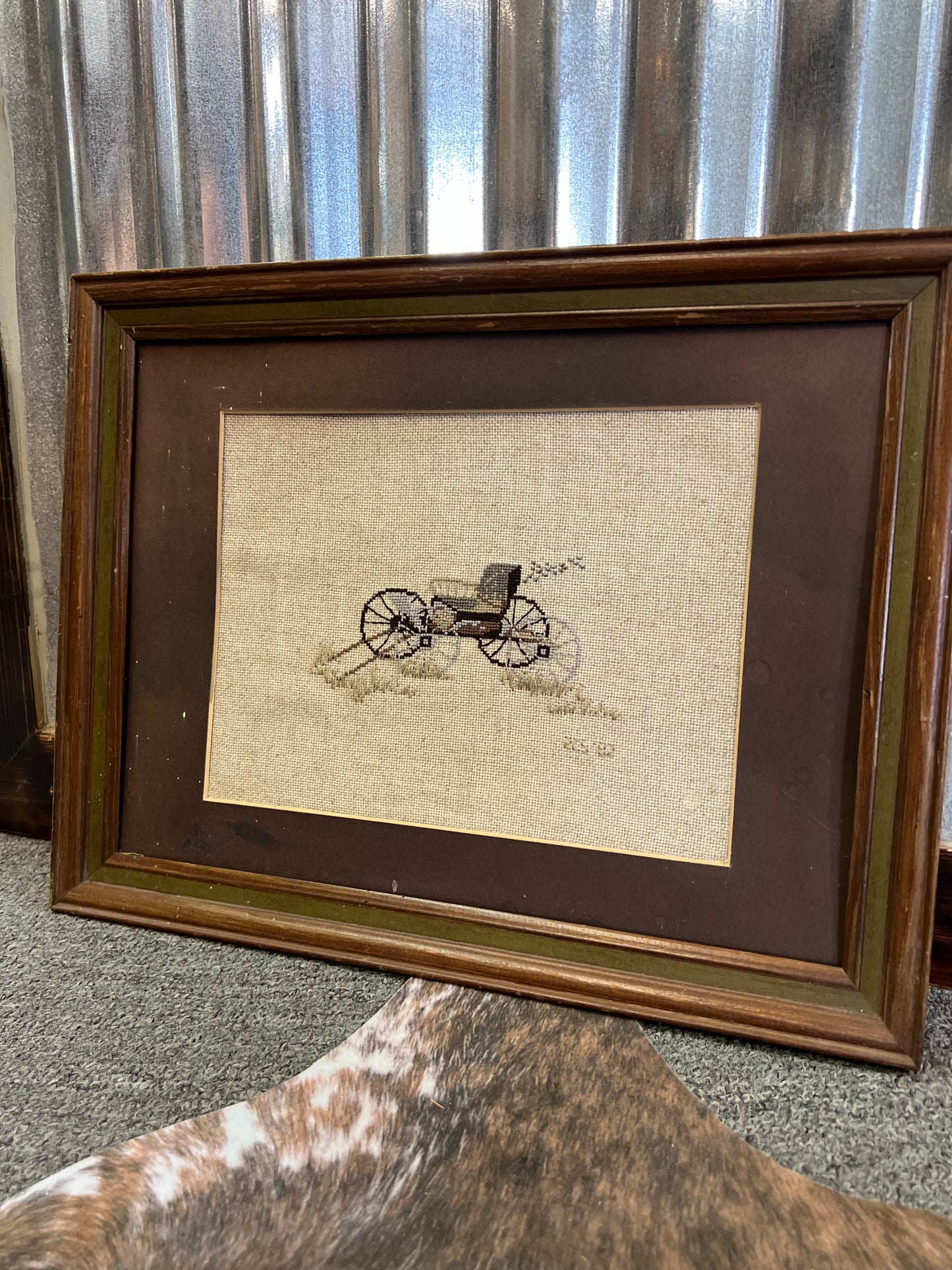 Vintage 1982 Cross Stitch Carriage Wagon - framed