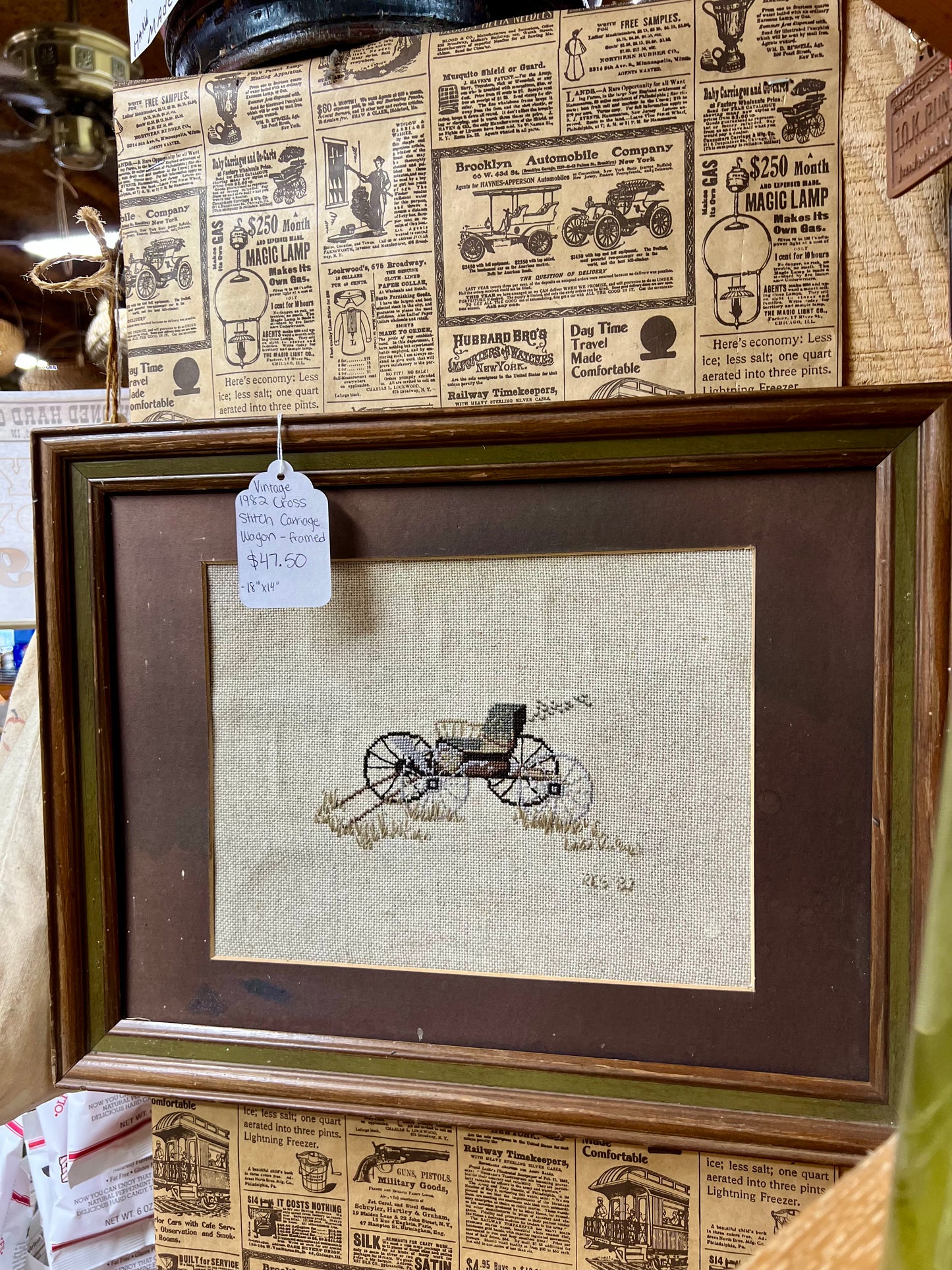 Vintage 1982 Cross Stitch Carriage Wagon - framed