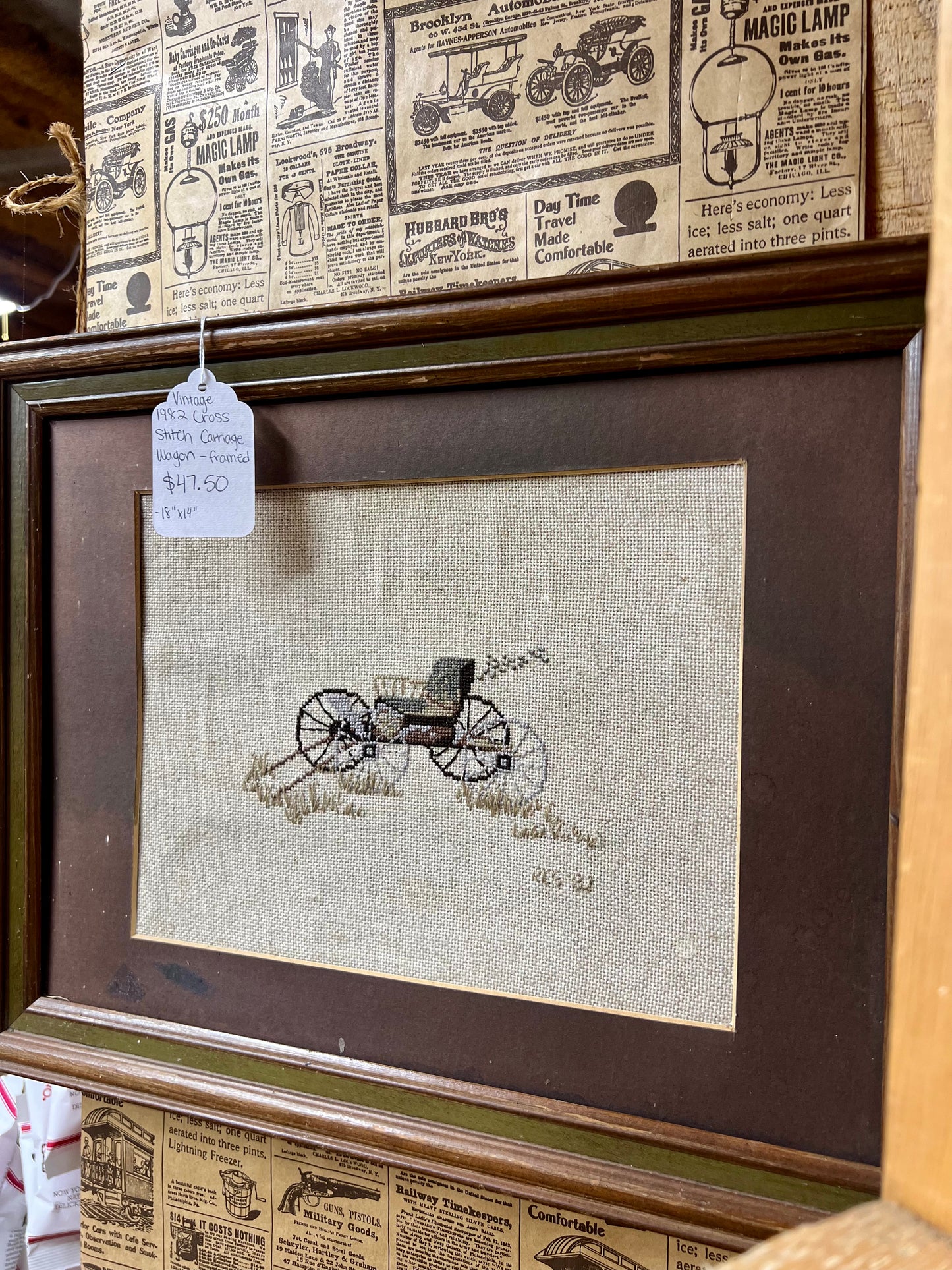 Vintage 1982 Cross Stitch Carriage Wagon - framed