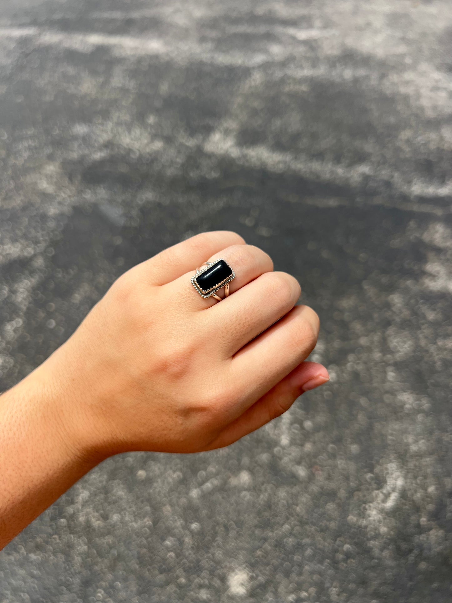Black Onyx Rectangle Sterling Silver Ring