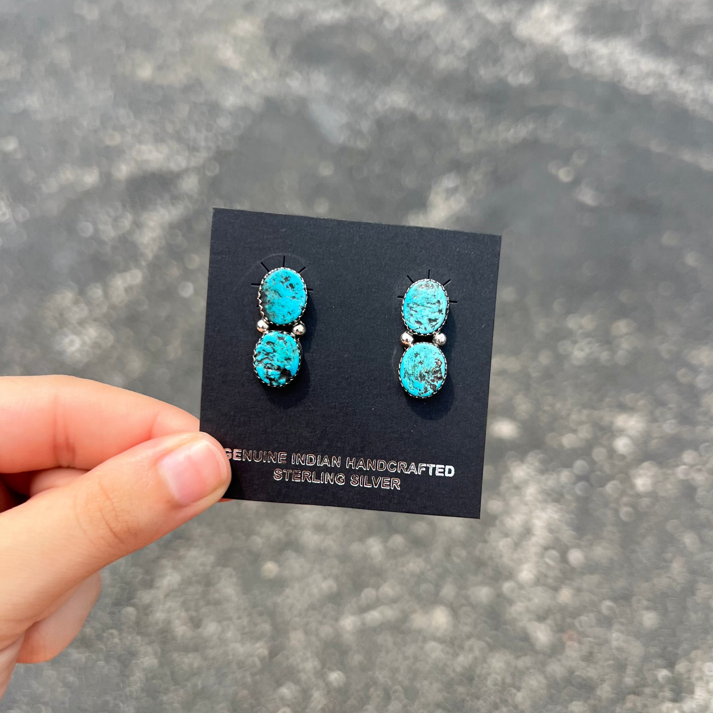 Genuine Turquoise Two Stone Stud Earrings