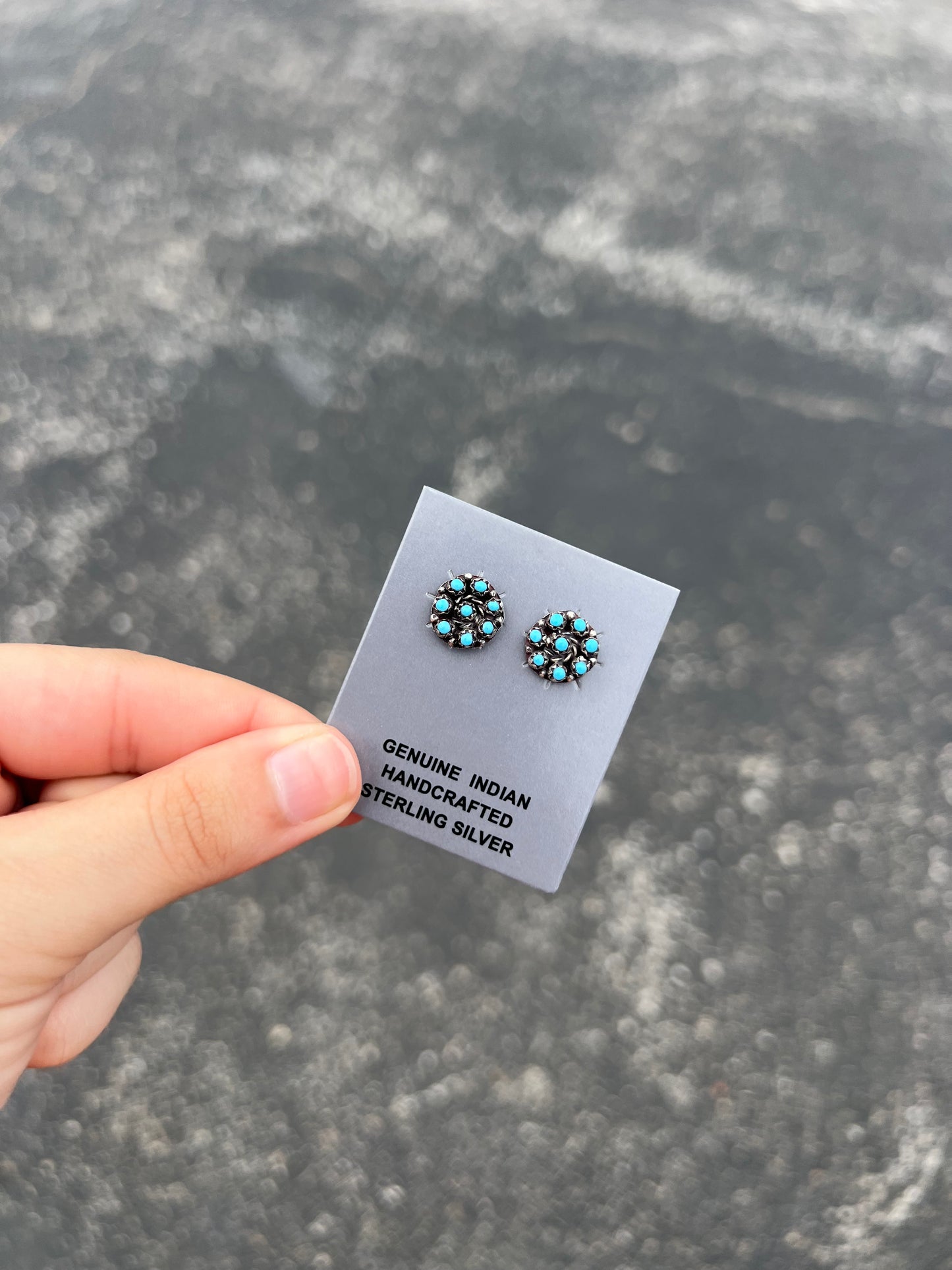 Zuni 8 Dot Turquoise Cluster Stud Earrings