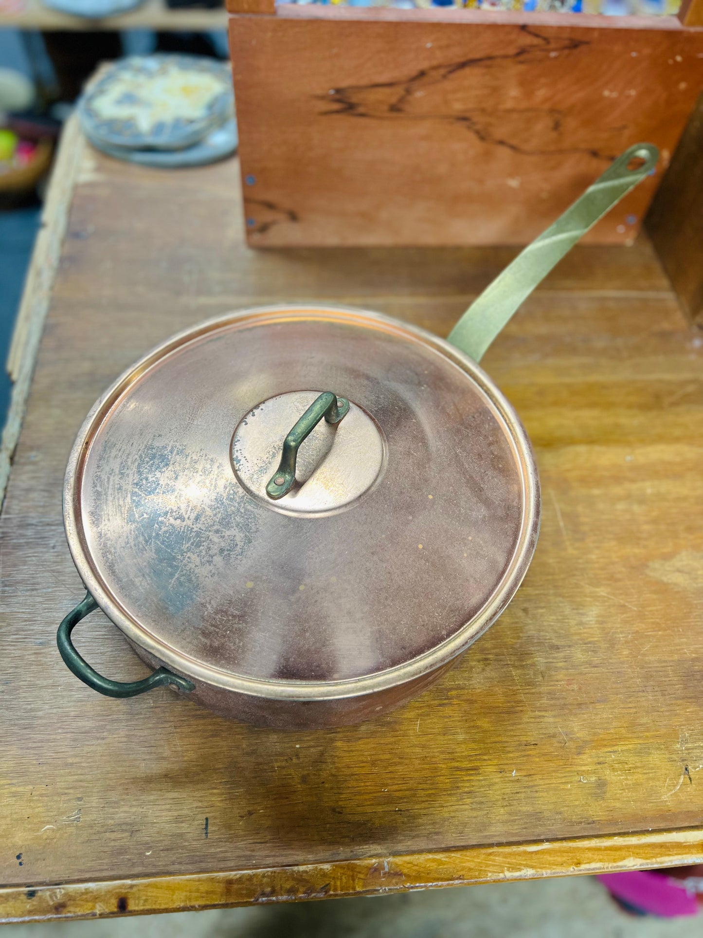 Copper Pan with Handle and Lid