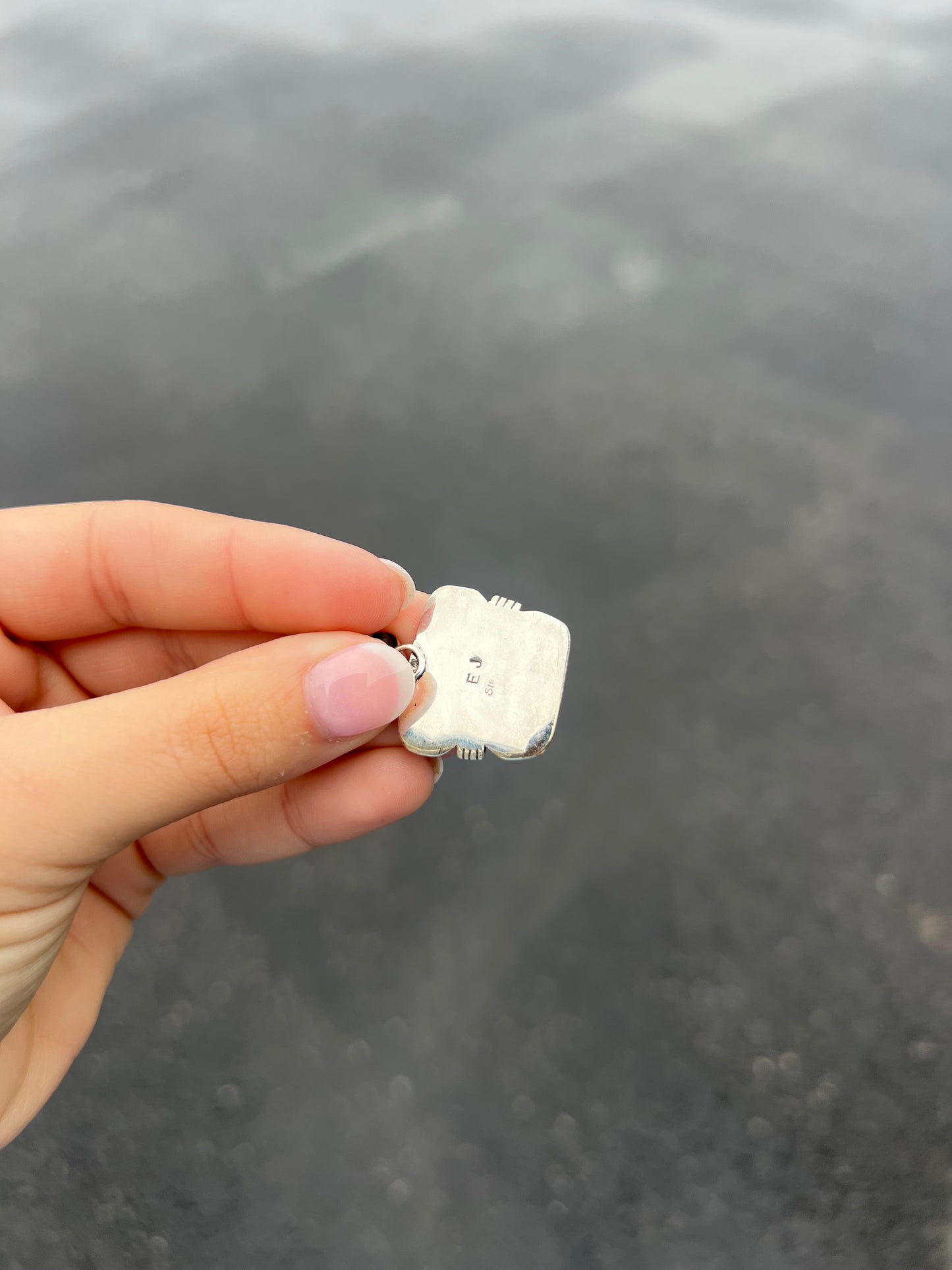 Genuine Turquoise Cobblestone Inlay Sterling Silver Pendant