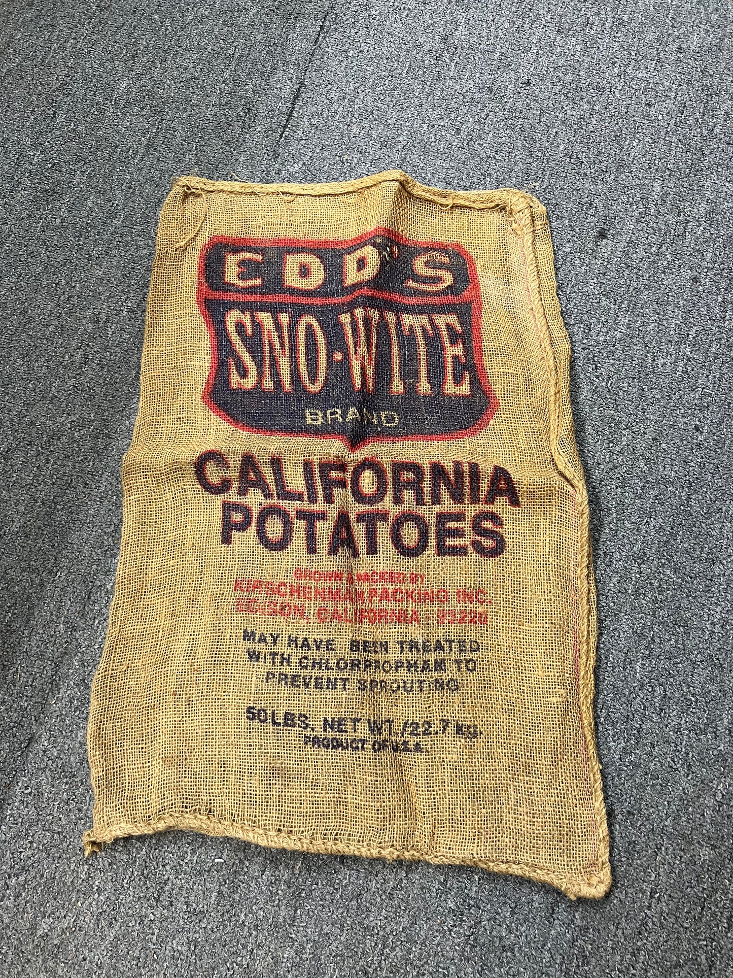 EDD'S SNO-WITE California Potatoes Burlap Sack
