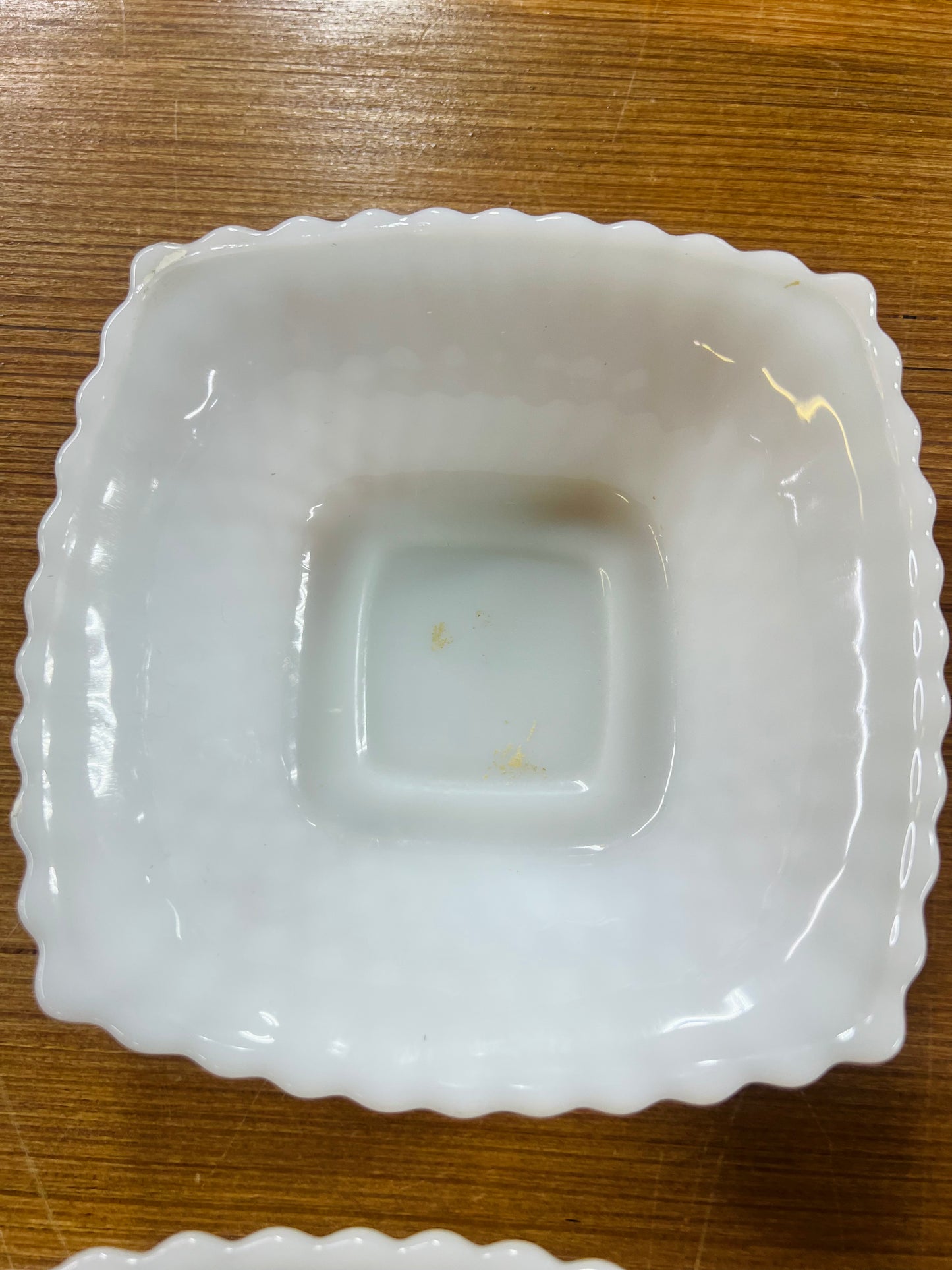 Vintage Anchor Hocking Early American Milk Glass Diamond Hobnail Square Bowl