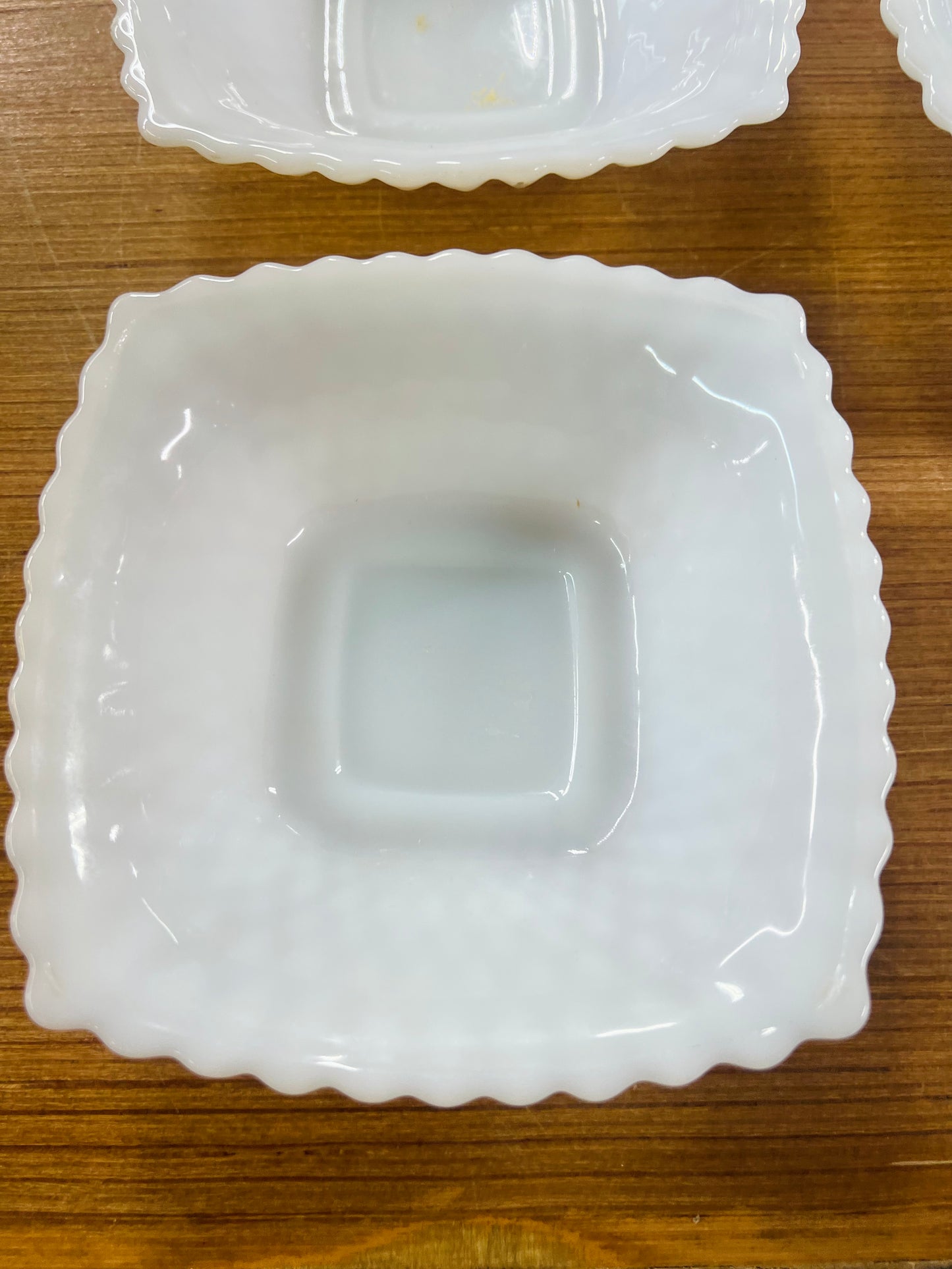Vintage Anchor Hocking Early American Milk Glass Diamond Hobnail Square Bowl