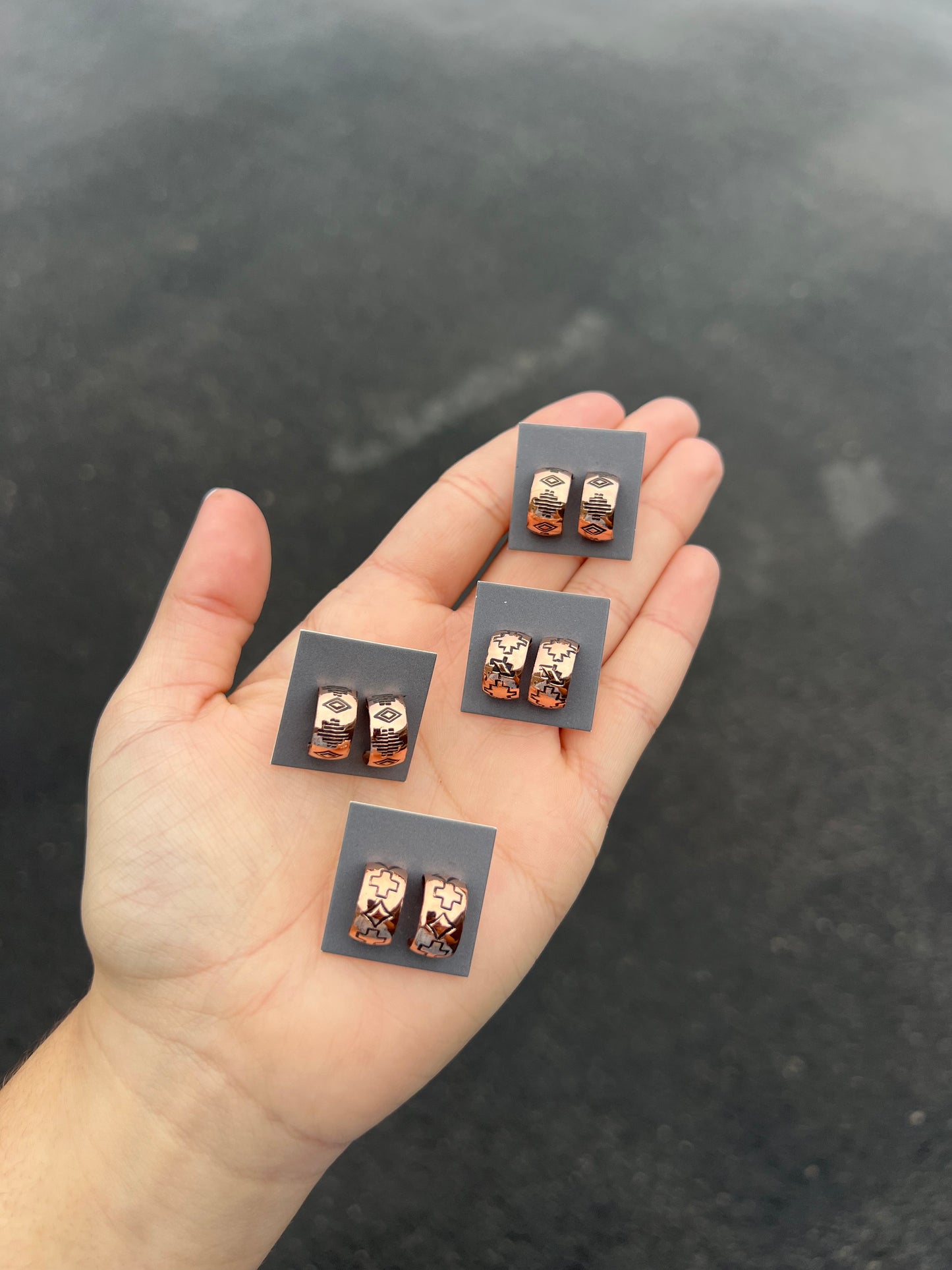 Mini Copper Stamped Hoop Earrings