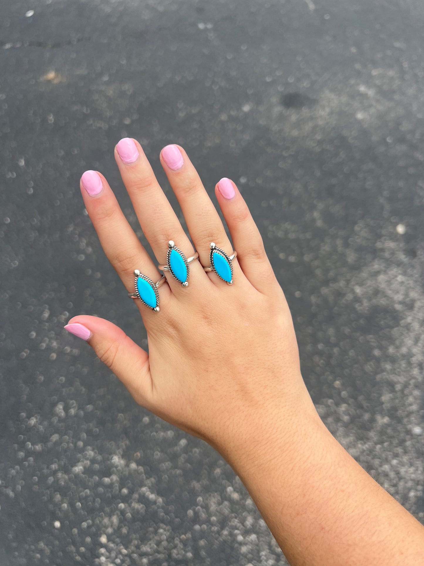 Genuine Turquoise Sterling Silver Marquise Ring