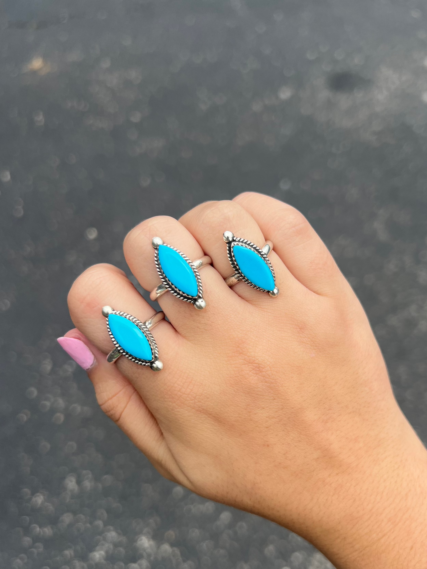 Genuine Turquoise Sterling Silver Marquise Ring