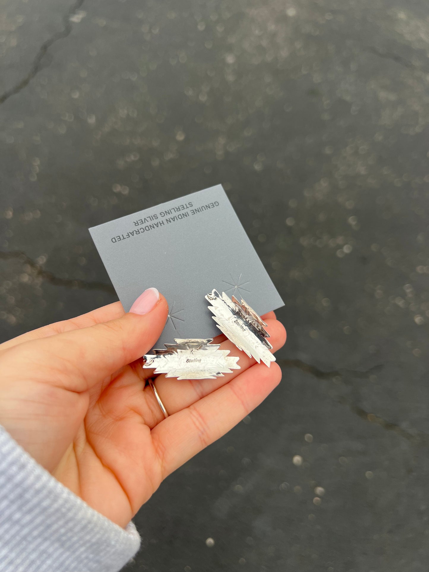 Genuine Kingman Turquoise Aztec Stamped Earrings