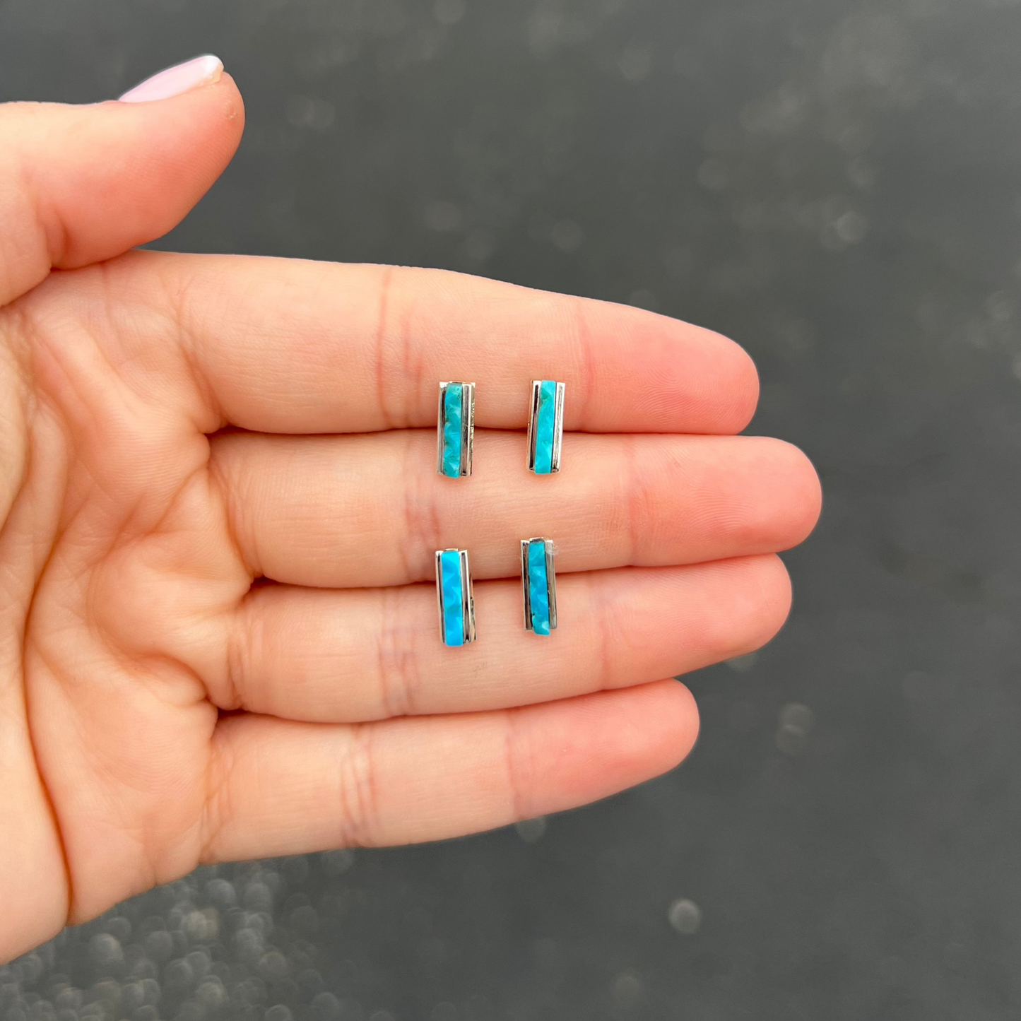 Genuine Kingman Turquoise Bar Stud Earrings