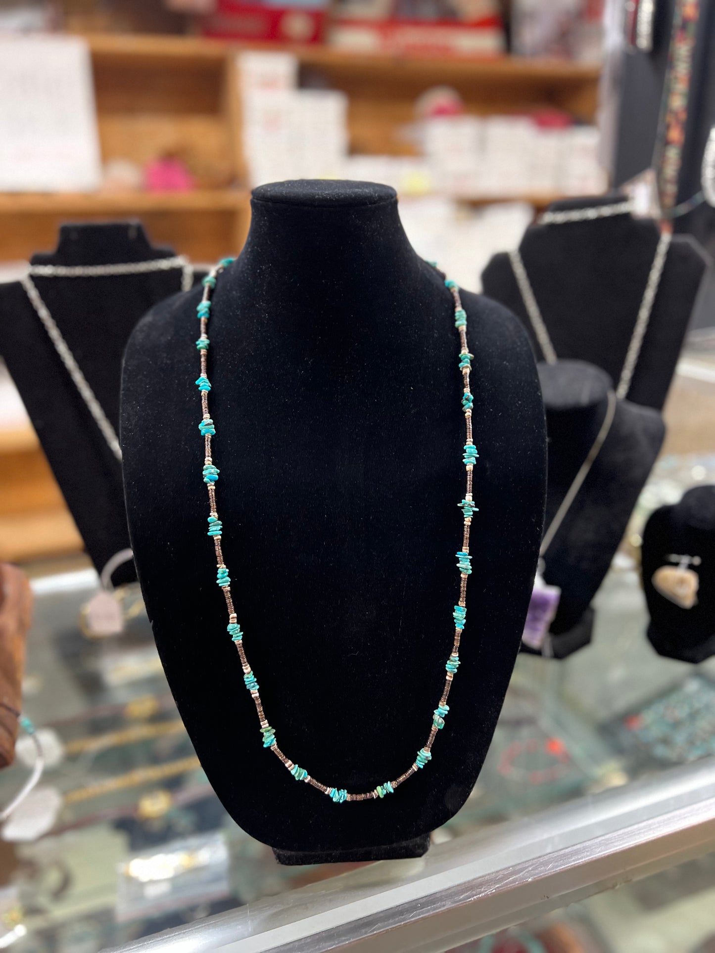 Genuine Turquoise Brown Heishi 36" Necklace