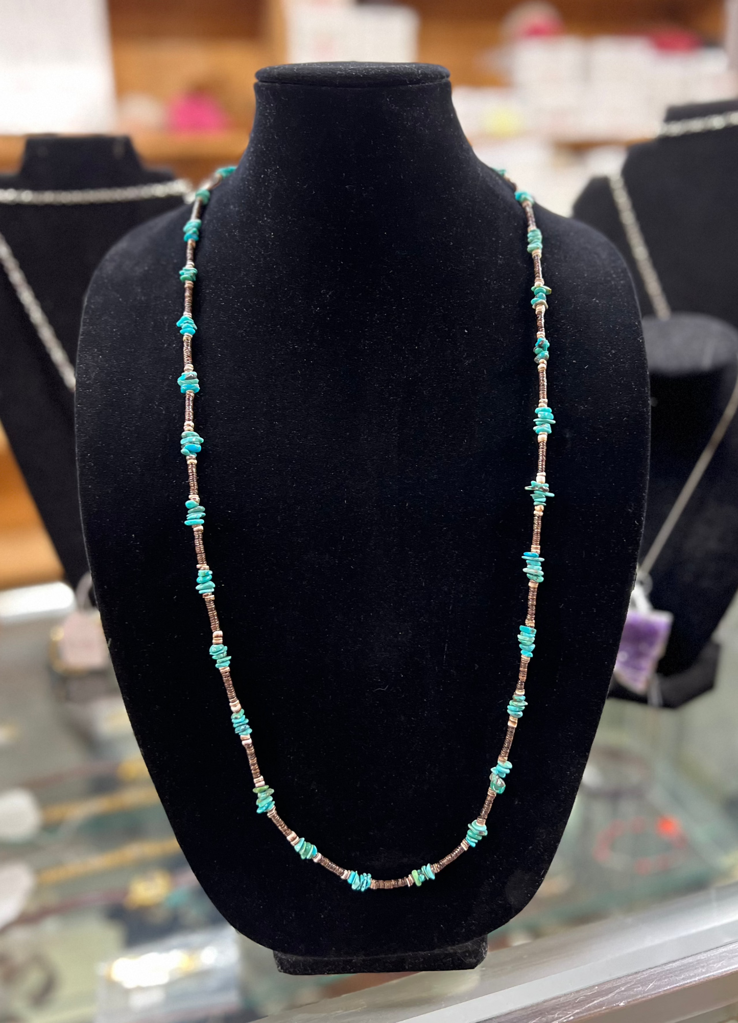Genuine Turquoise Brown Heishi 36" Necklace