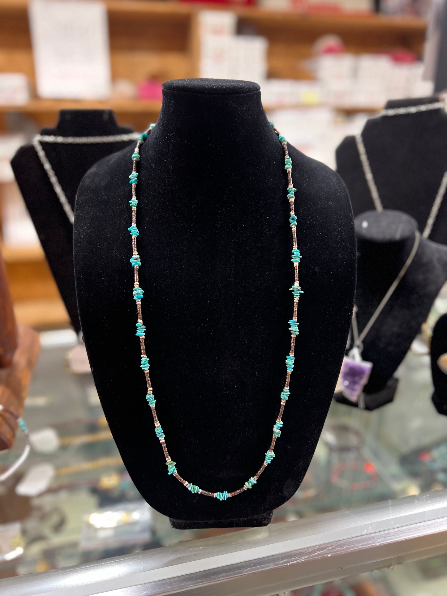 Genuine Turquoise Brown Heishi 36" Necklace