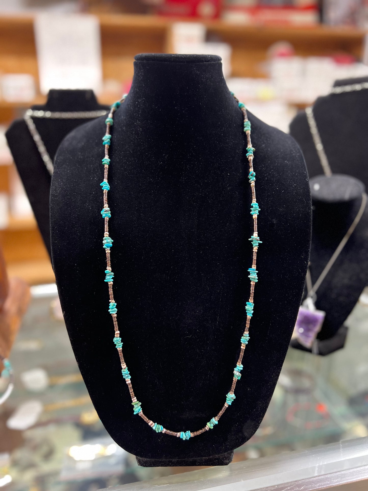 Genuine Turquoise Brown Heishi 36" Necklace