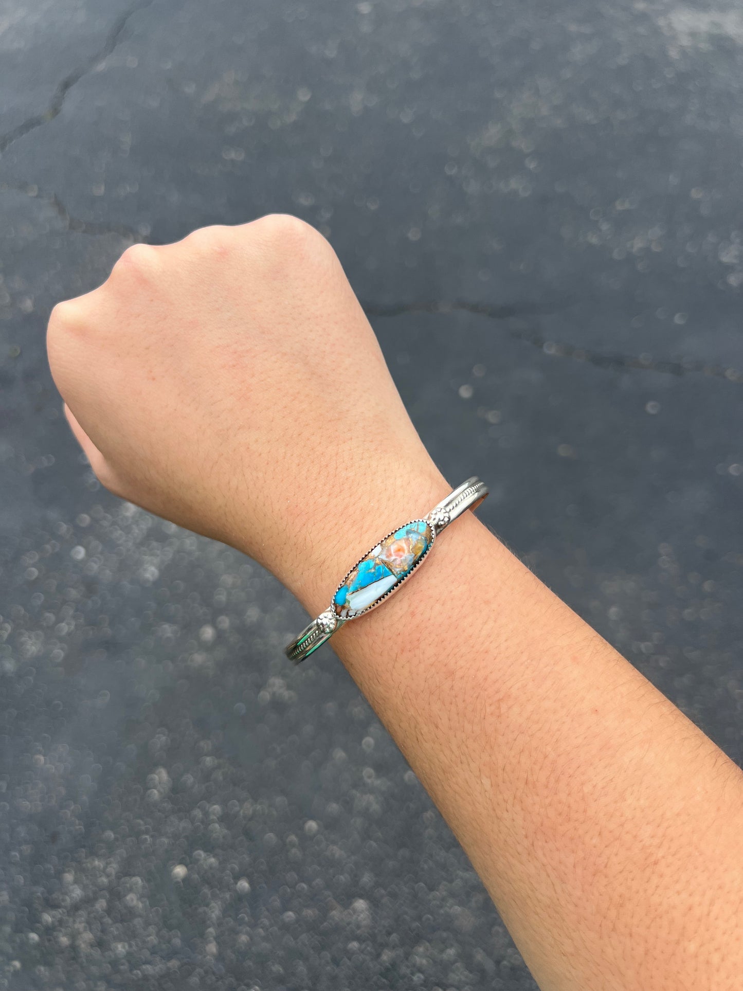 Spiny Oyster, Turquoise, and Bronze Sterling Silver Cuff Bracelet