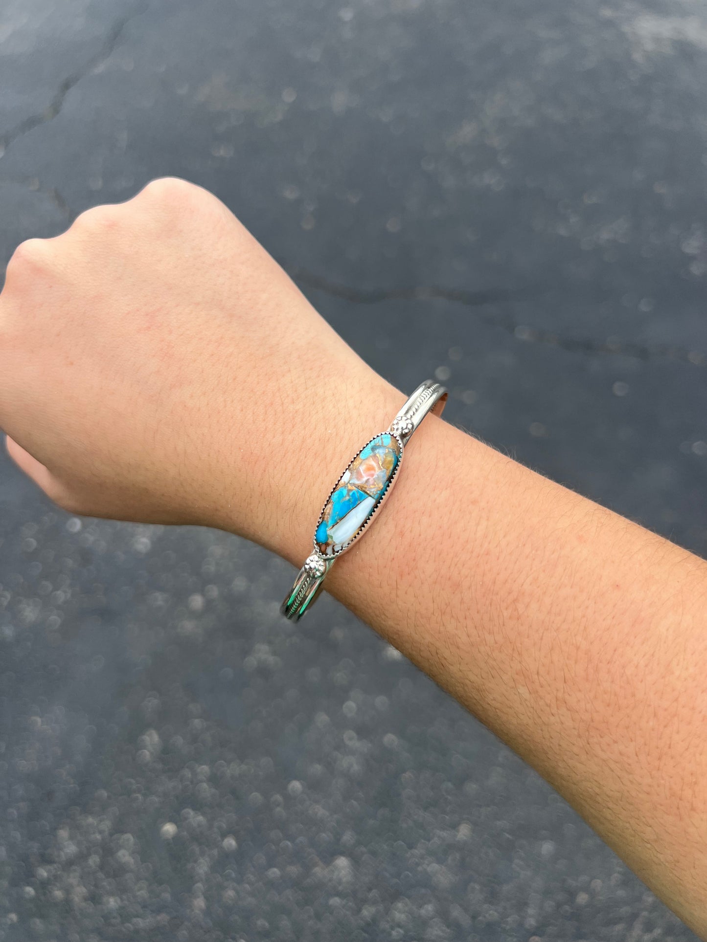 Spiny Oyster, Turquoise, and Bronze Sterling Silver Cuff Bracelet