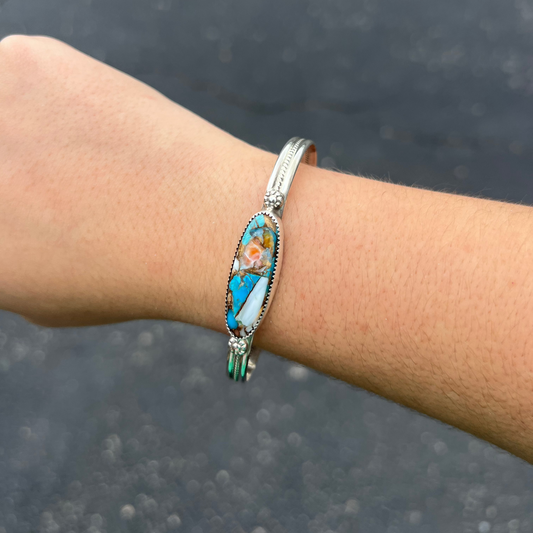 Spiny Oyster, Turquoise, and Bronze Sterling Silver Cuff Bracelet