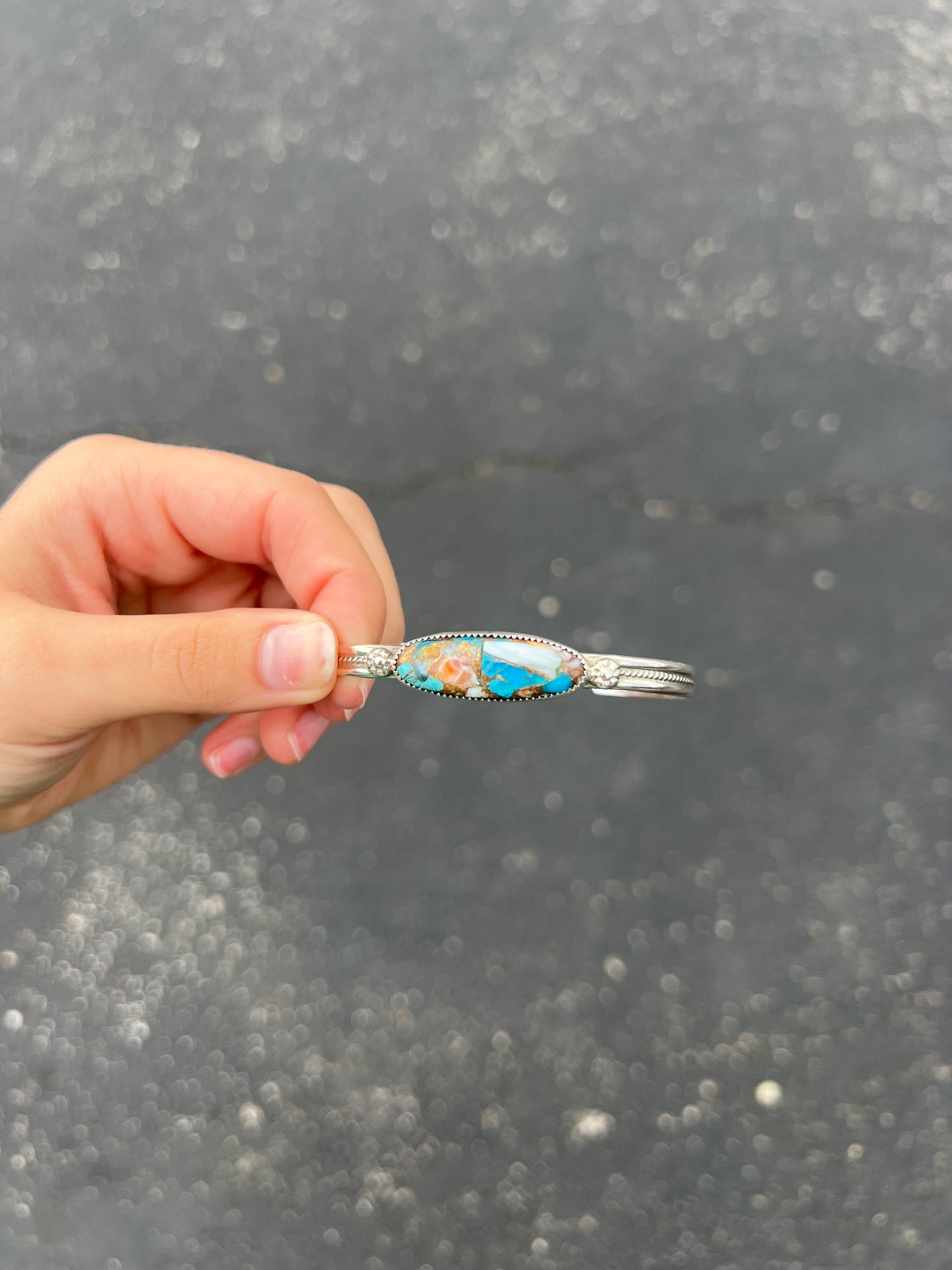 Spiny Oyster, Turquoise, and Bronze Sterling Silver Cuff Bracelet
