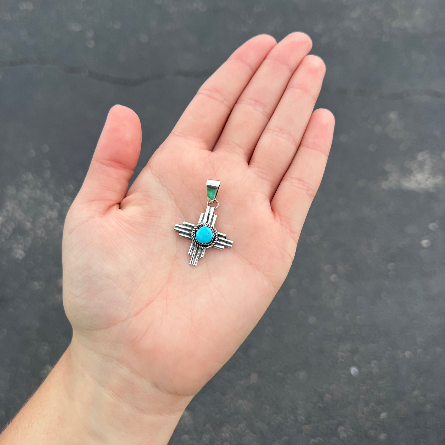 Zia Genuine Kingman Turquoise Sterling Silver Pendant