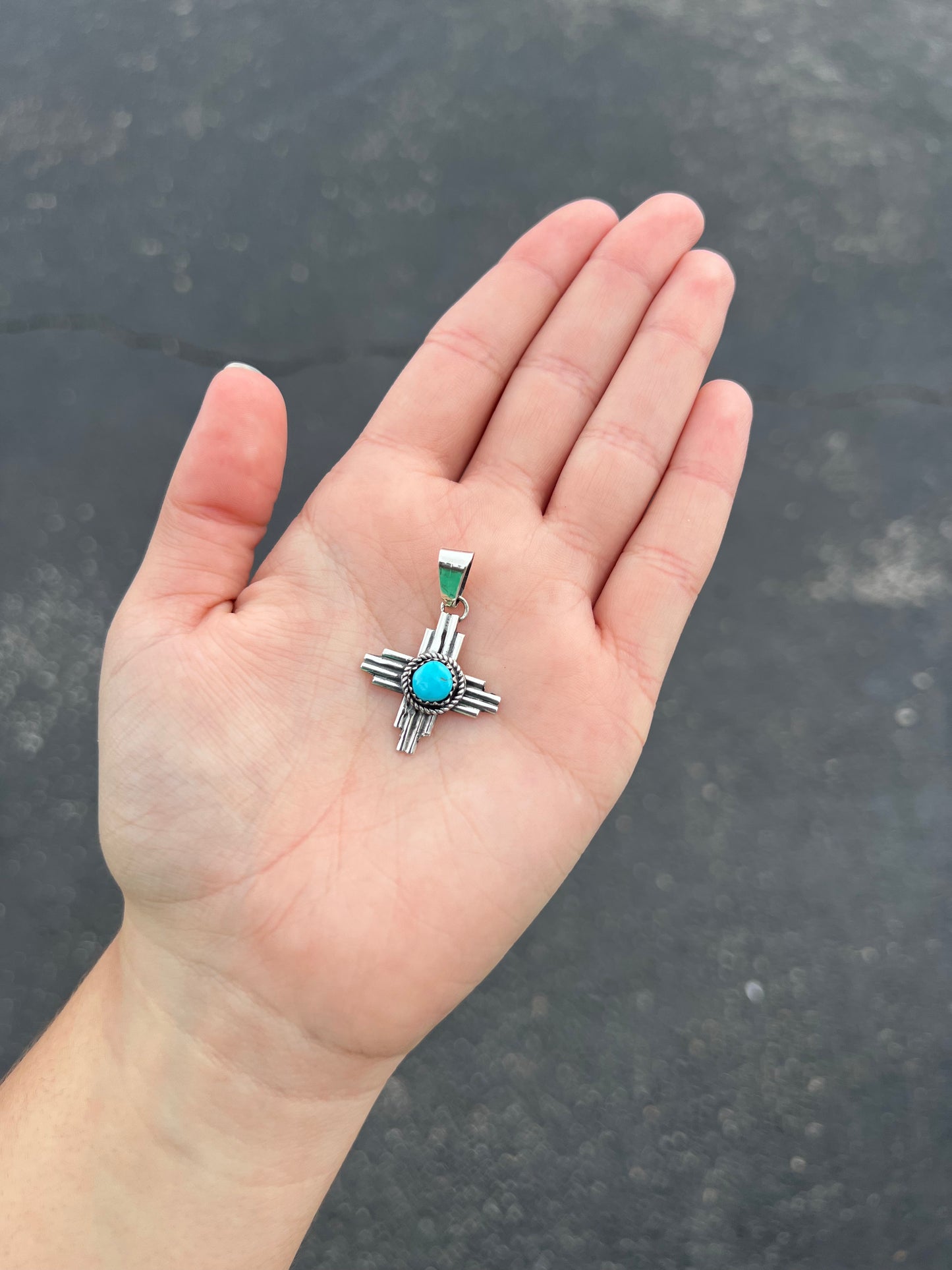 Zia Genuine Kingman Turquoise Sterling Silver Pendant