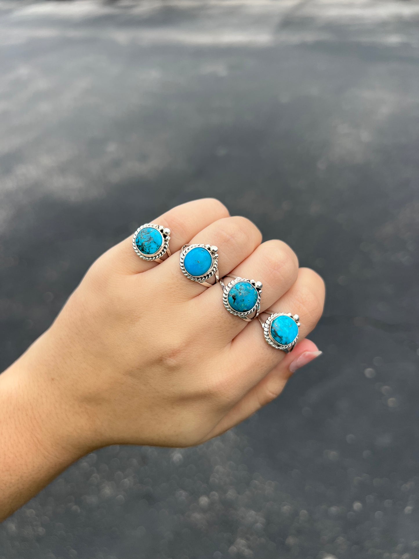 The Kora Genuine Turquoise Round Sterling Silver Ring