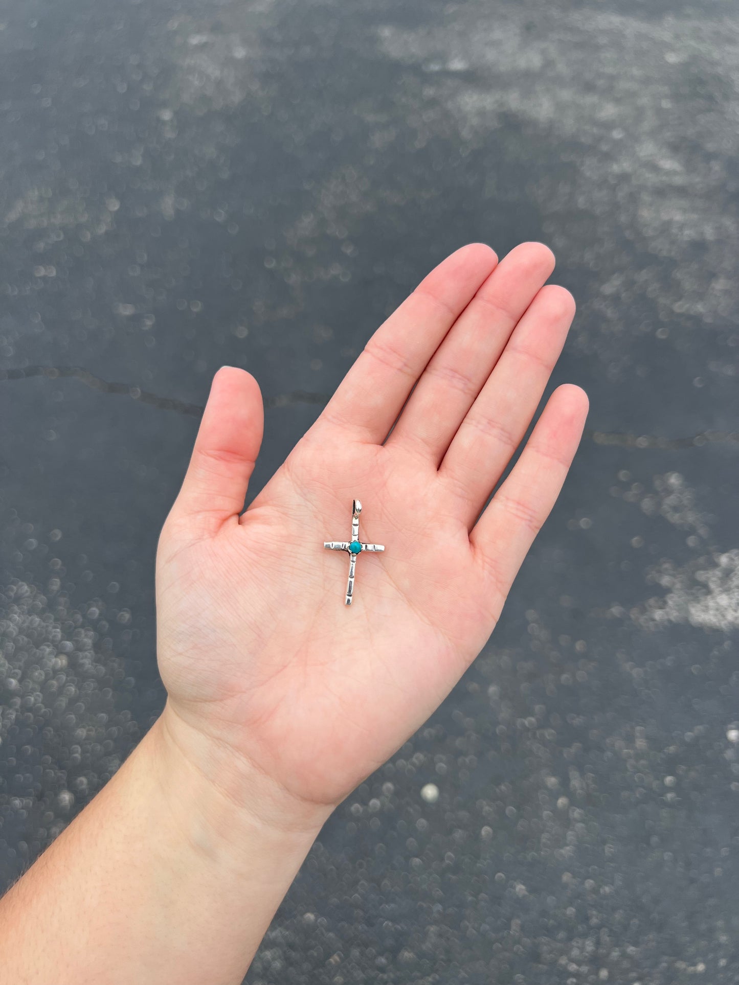 Genuine Turquoise Stud Stamped Sterling Silver Cross Pendant